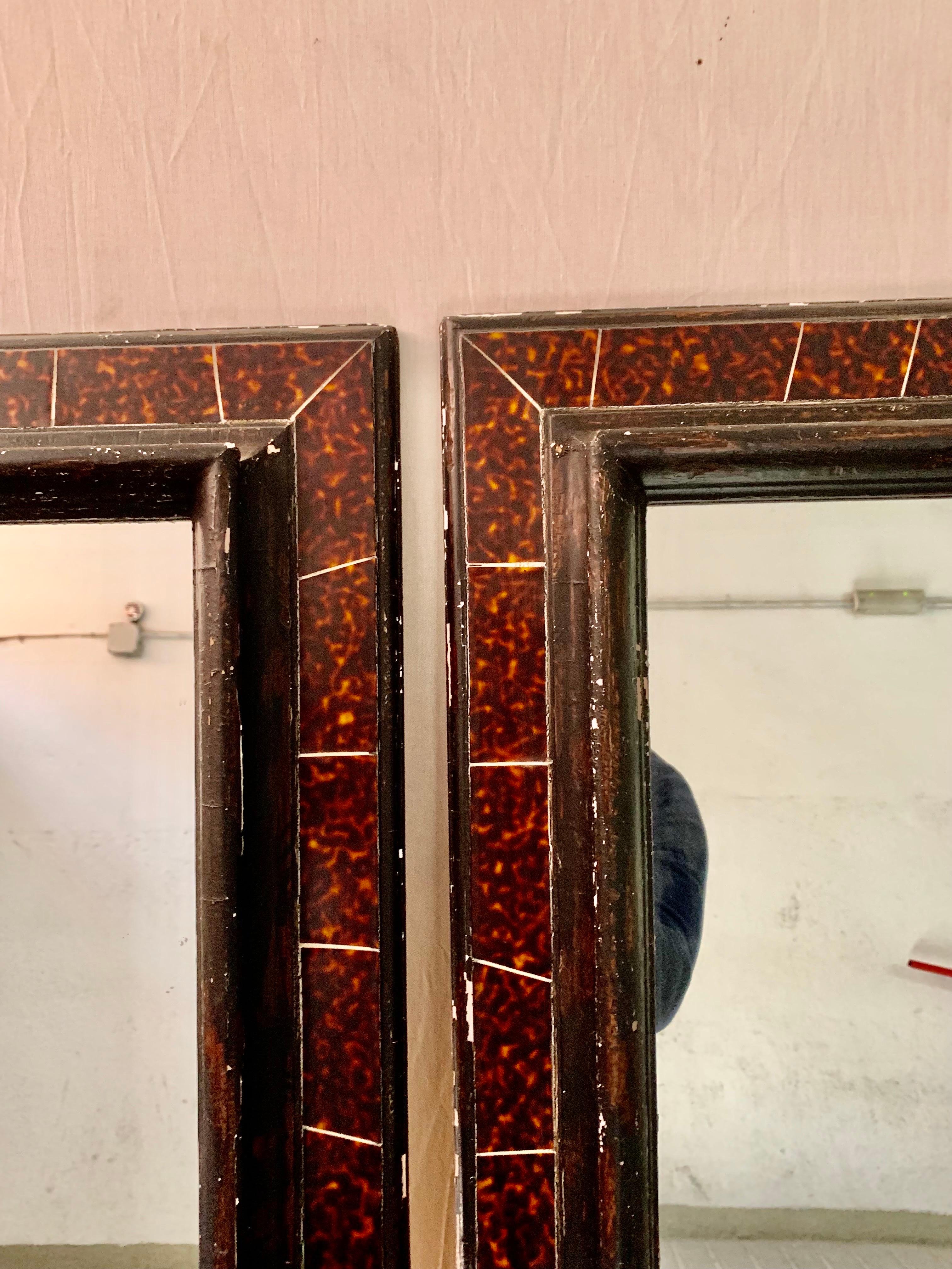 20th Century Pair Spanish Faux Carey and Ebonized Wood Mirrors 7