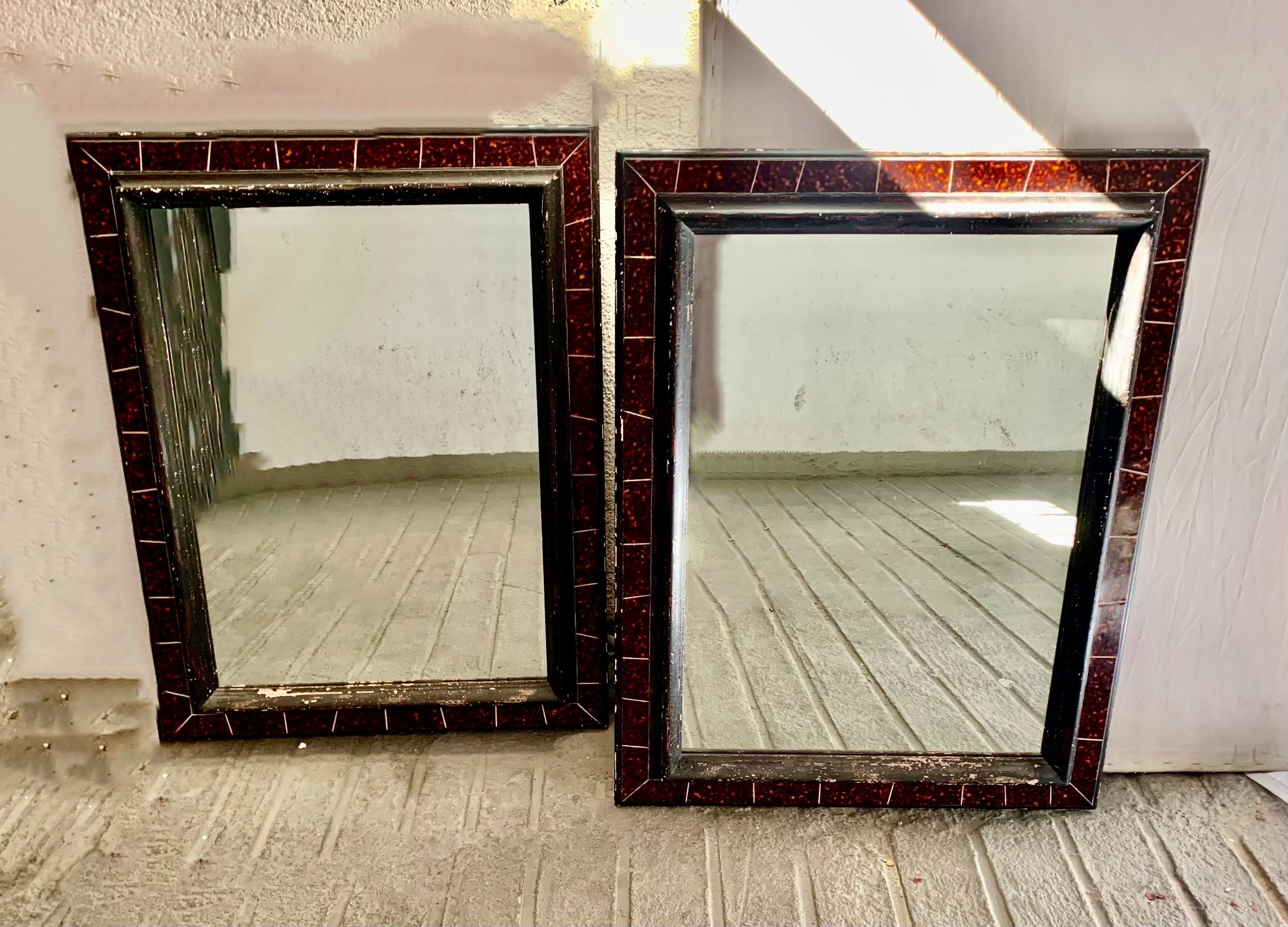 20th Century Pair Spanish Faux Carey and Ebonized Wood Mirrors 12