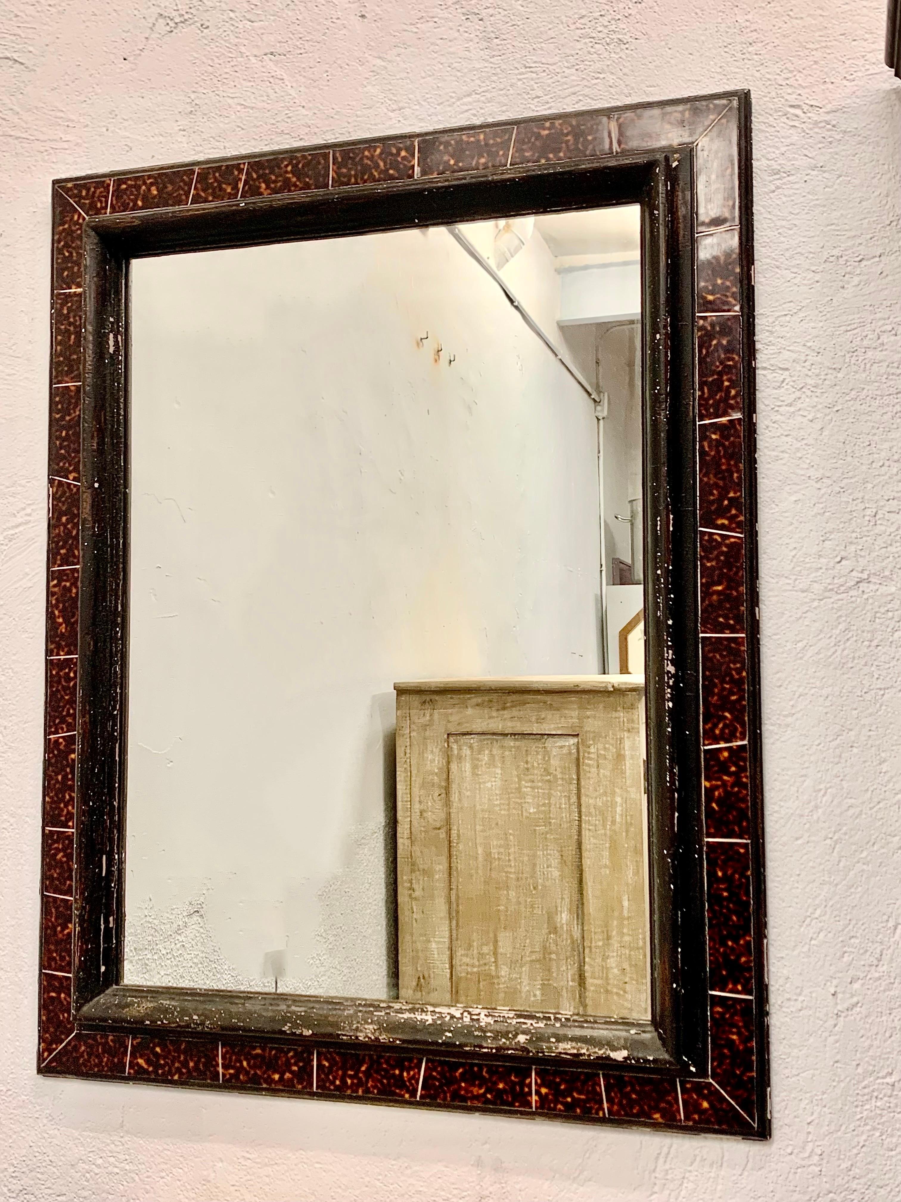 20th Century Pair Spanish Faux Carey and Ebonized Wood Mirrors 13