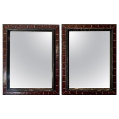 20th Century Pair Spanish Faux Carey and Ebonized Wood Mirrors