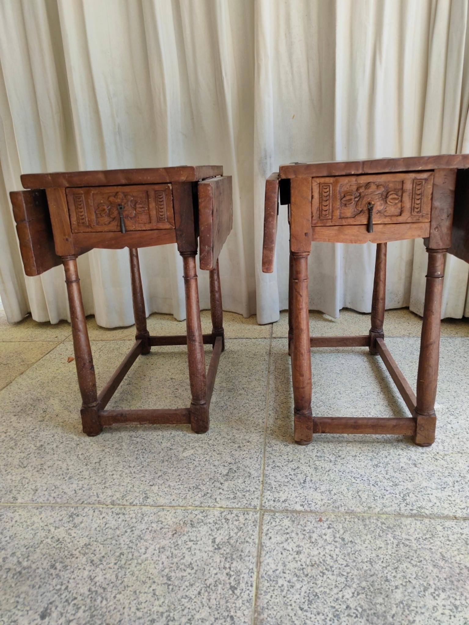 20th Century Pair Spanish Walnut Extending Side Tables with Drawer 6