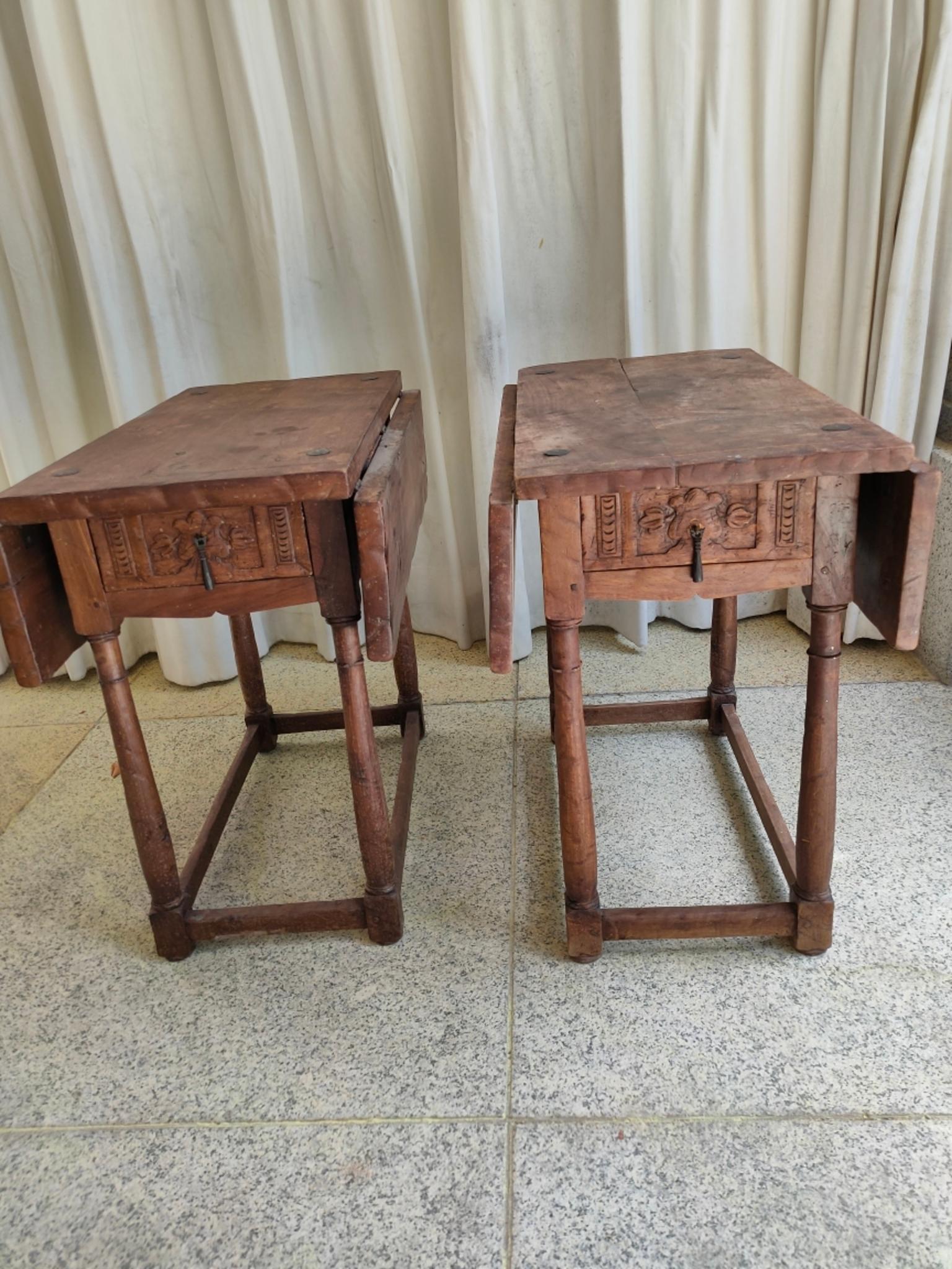 20th Century Pair Spanish Walnut Extending Side Tables with Drawer 7