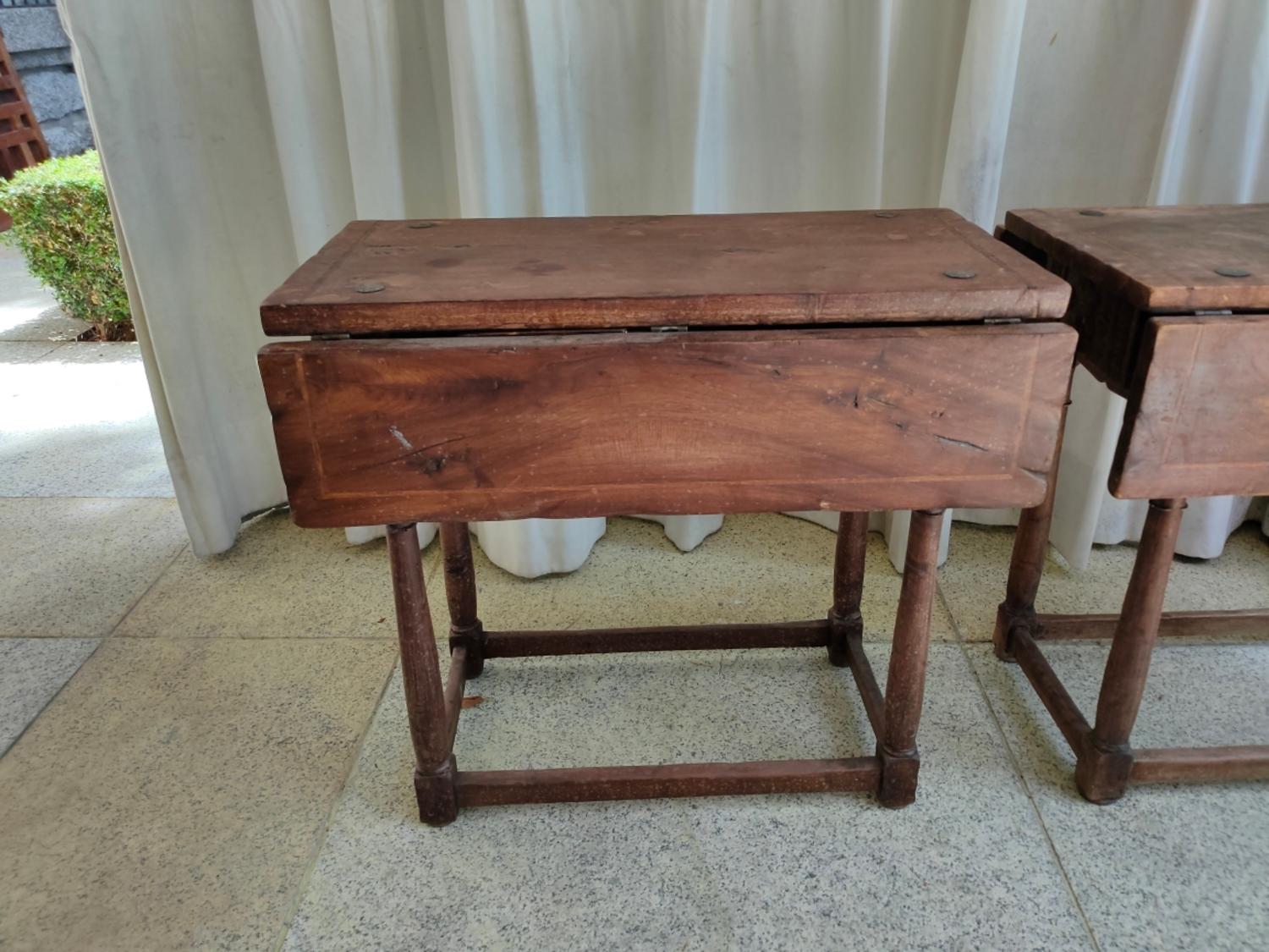 20th Century Pair Spanish Walnut Extending Side Tables with Drawer 8