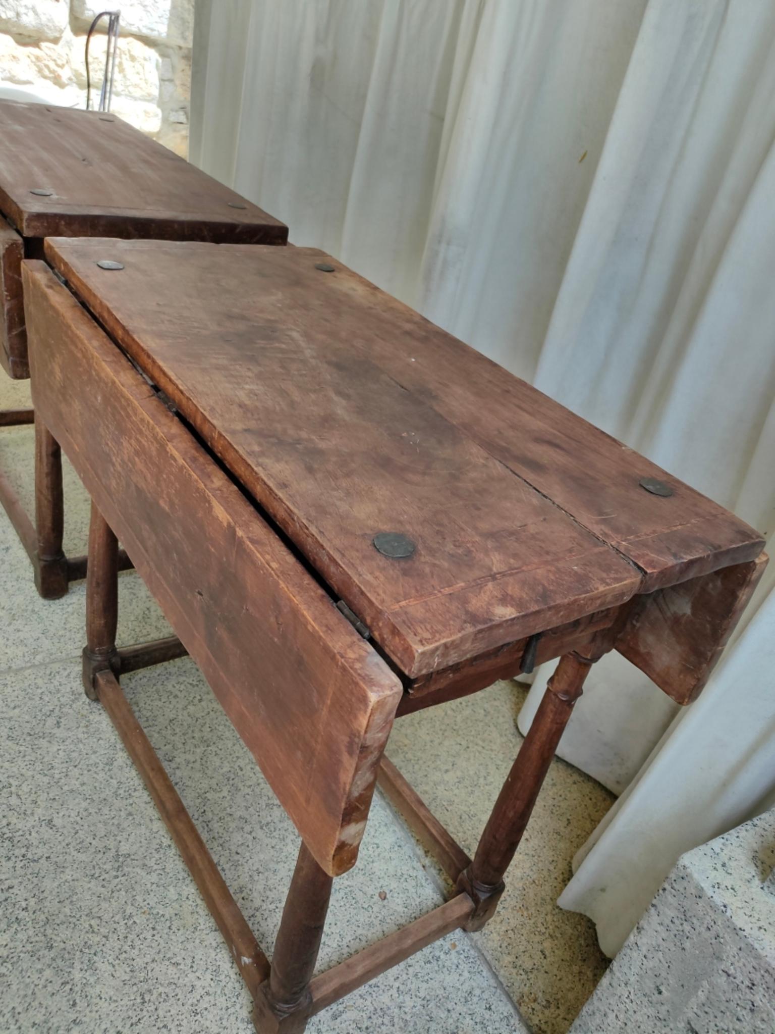 20th Century Pair Spanish Walnut Extending Side Tables with Drawer 9