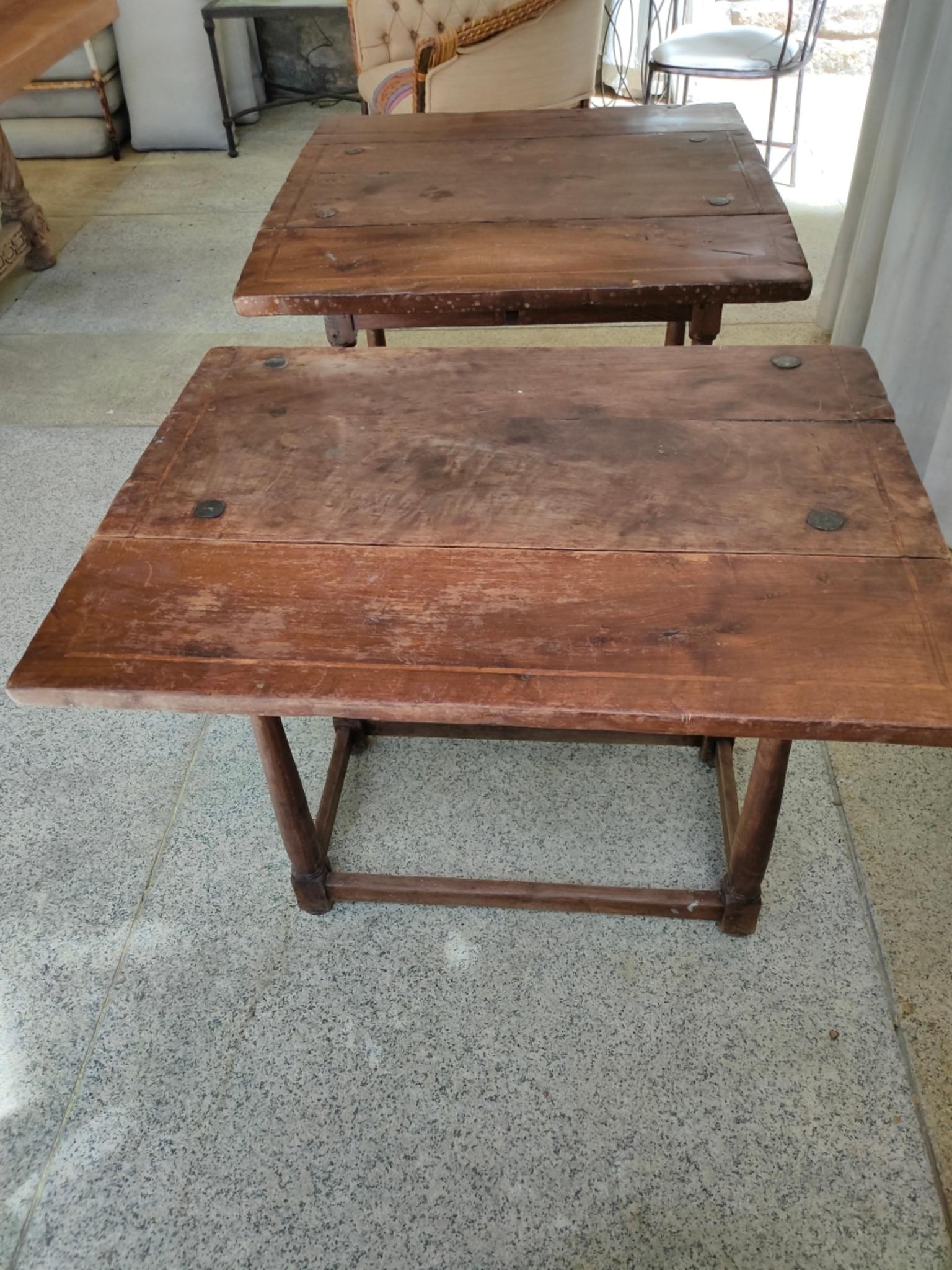 20th Century Pair Spanish Walnut Extending Side Tables with Drawer 2