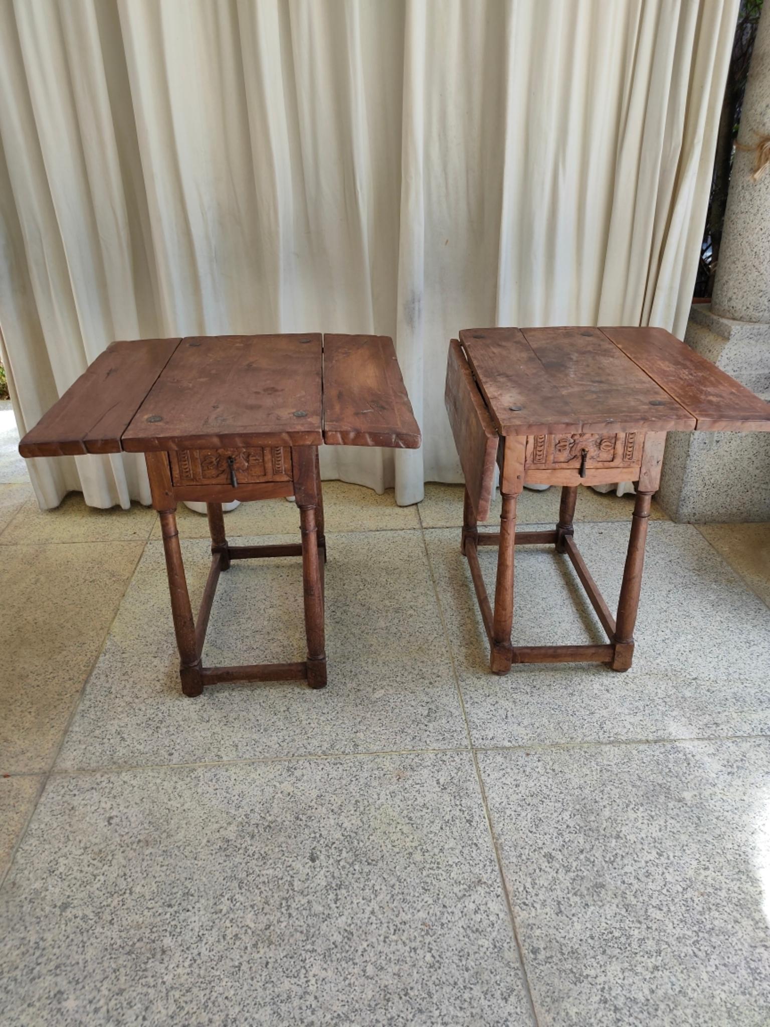 20th Century Pair Spanish Walnut Extending Side Tables with Drawer 3