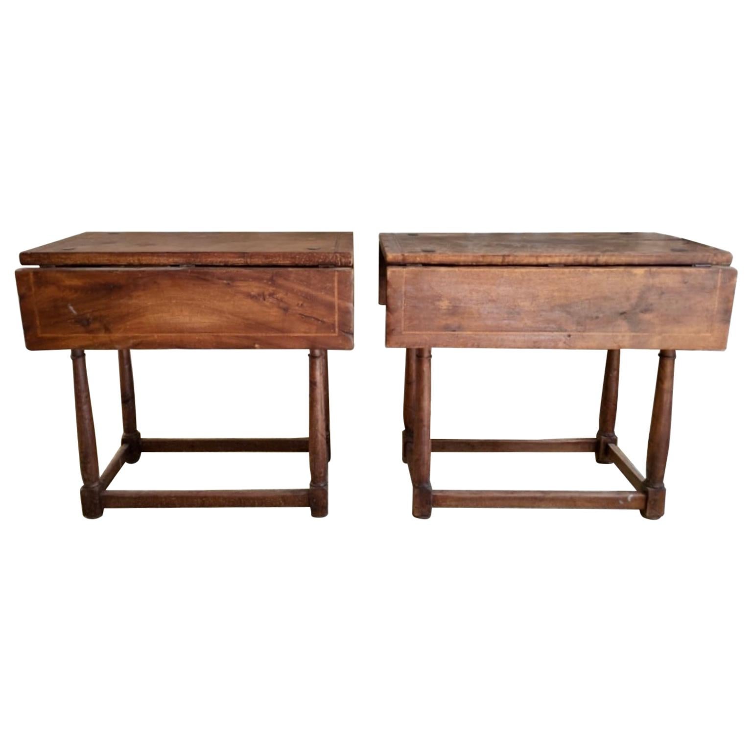 20th Century Pair Spanish Walnut Extending Side Tables with Drawer
