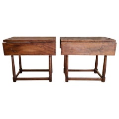 20th Century Pair Spanish Walnut Extending Side Tables with Drawer