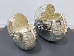 20th Century Sterling Silver Italian Vases in the Shape of Nautilus Shell, Pair