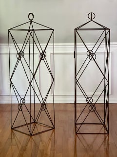 20th Century Pair Wrought Iron Square Garden Obelisks