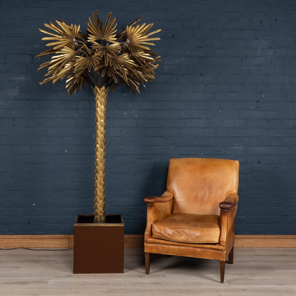 A Christian Techouyeres palm tree lamp for Maison Jansen, made in France, circa 1970. handmade in brass with three light points, this wonderful vintage lamp gives a warm glow and creates a lovely ambient light which works well in any interior,