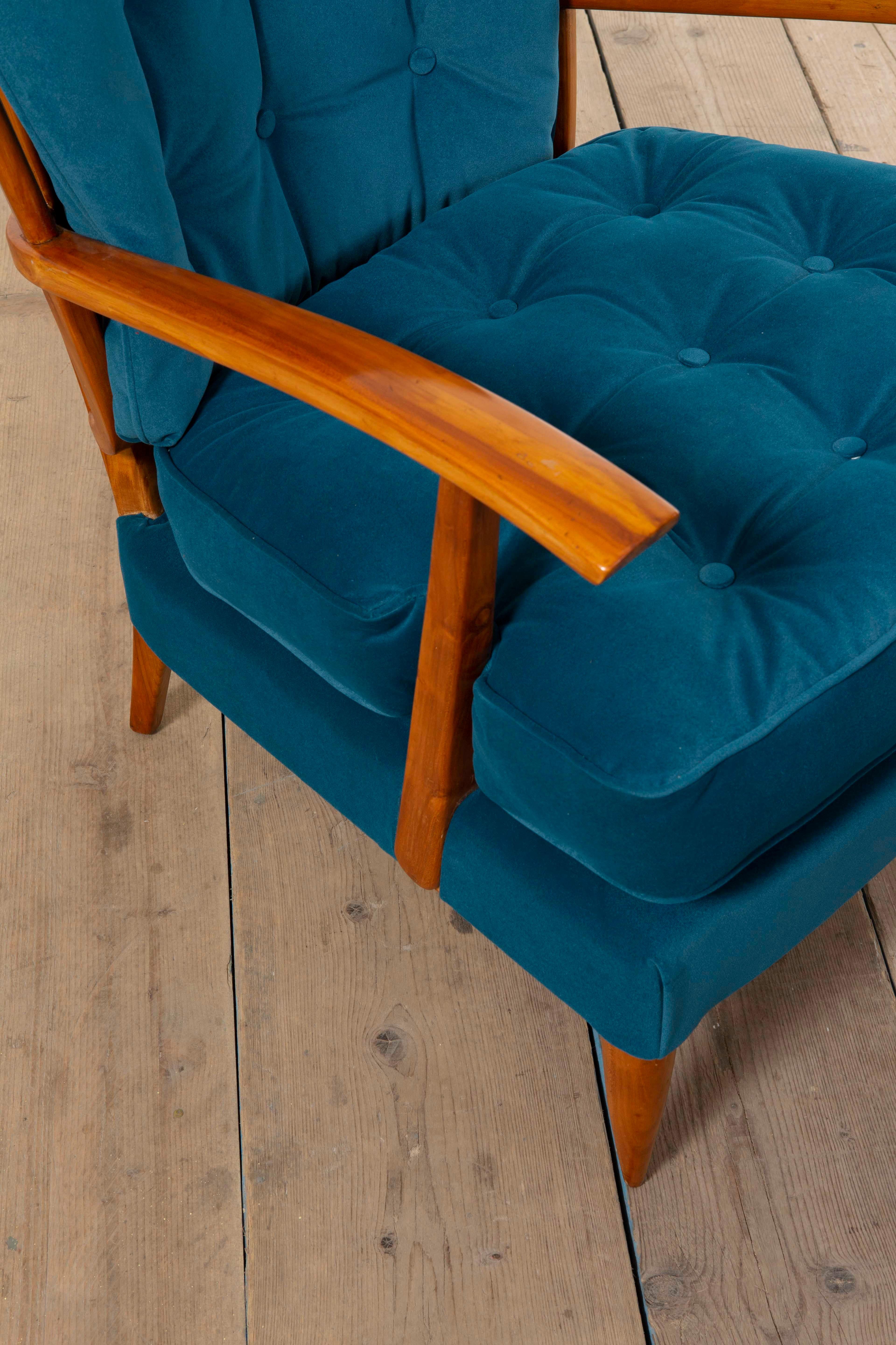 Poltrona e pouf in Wood e tappezzeria di Paolo Buffa del XX secolo per Marelli, anni '50 in vendita 4