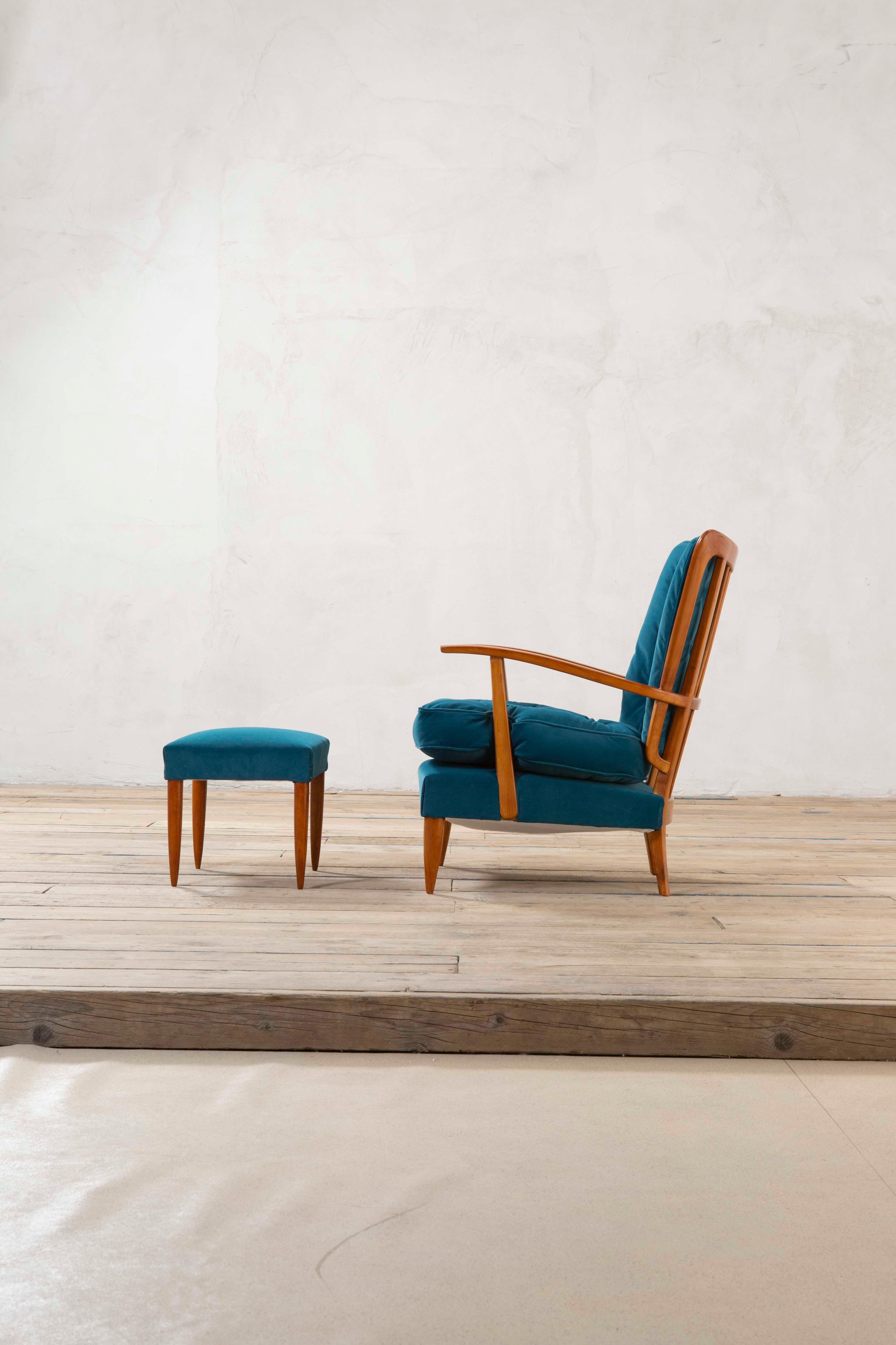 Poltrona e pouf in Wood e tappezzeria di Paolo Buffa del XX secolo per Marelli, anni '50 in vendita 5