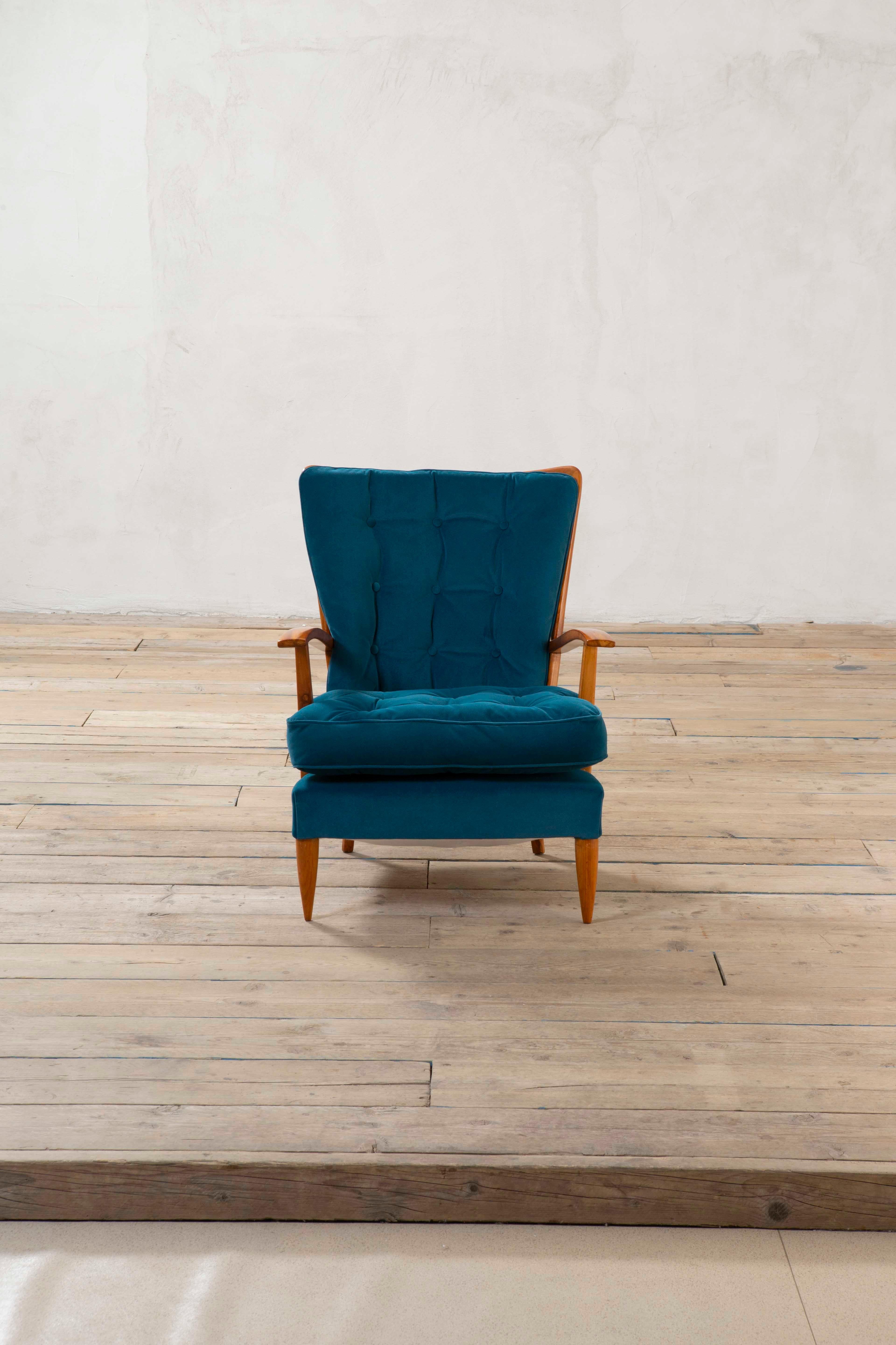 Poltrona e pouf in Wood e tappezzeria di Paolo Buffa del XX secolo per Marelli, anni '50 in vendita 6