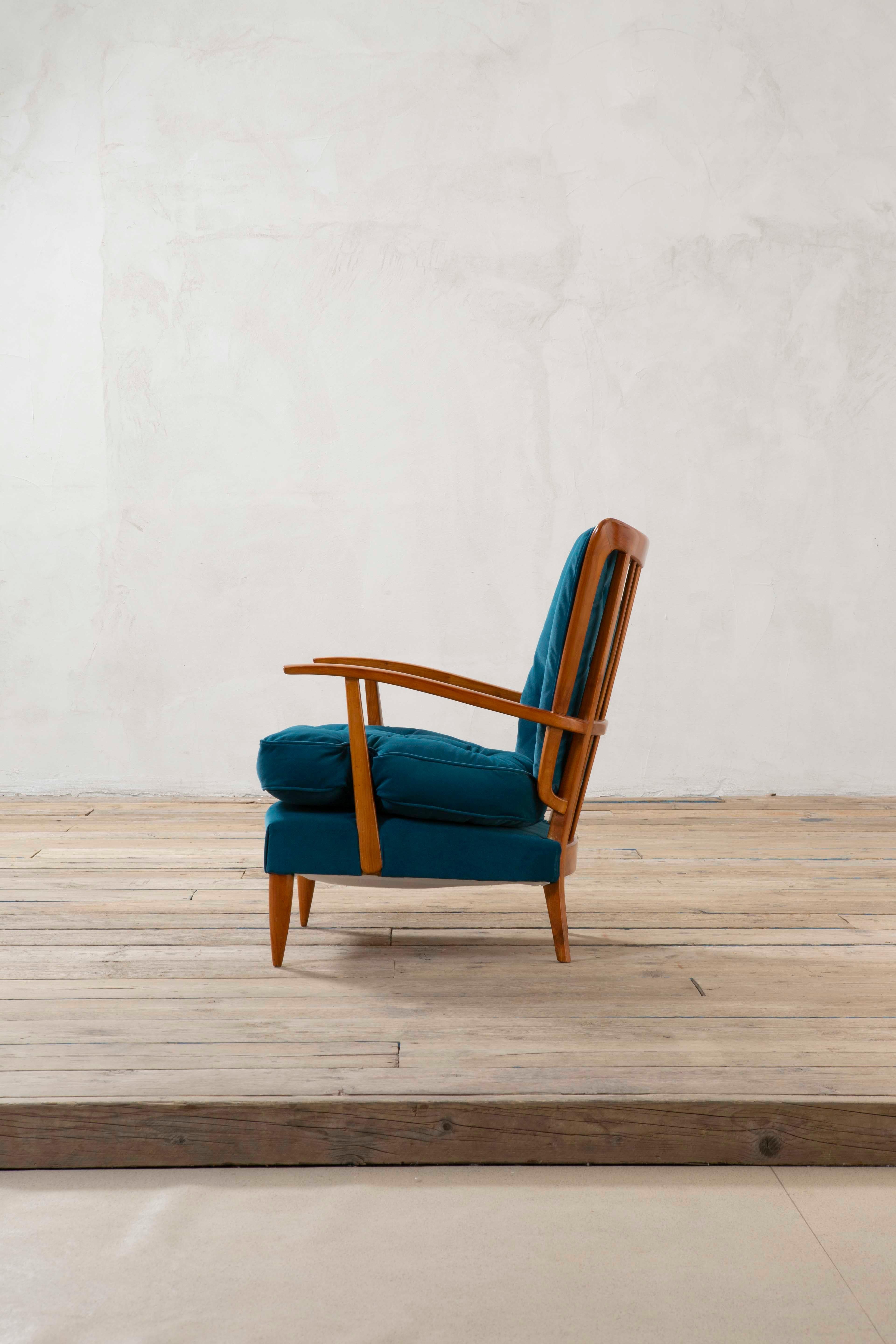 Poltrona e pouf in Wood e tappezzeria di Paolo Buffa del XX secolo per Marelli, anni '50 in vendita 7