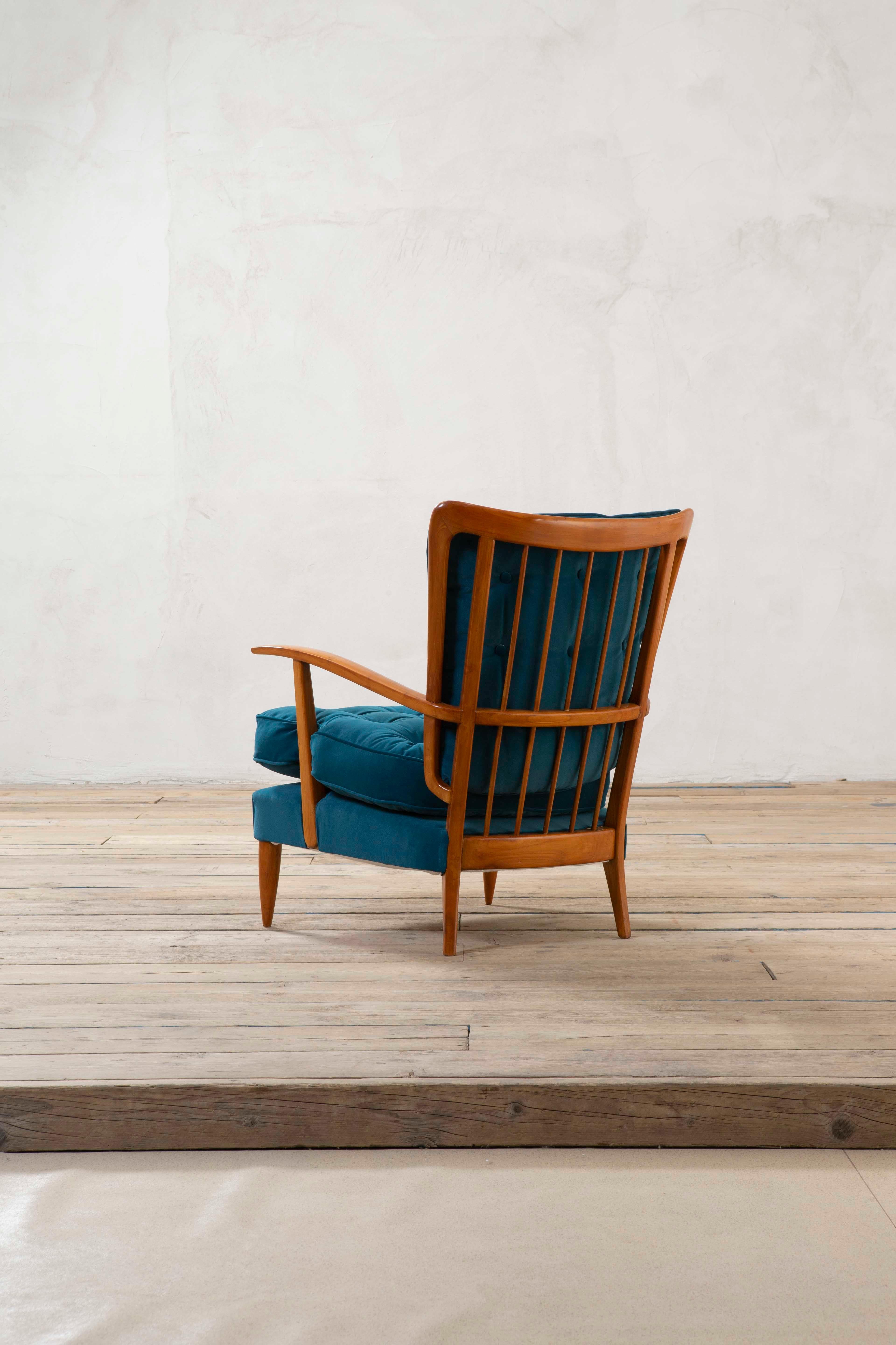 Poltrona e pouf in Wood e tappezzeria di Paolo Buffa del XX secolo per Marelli, anni '50 in vendita 8