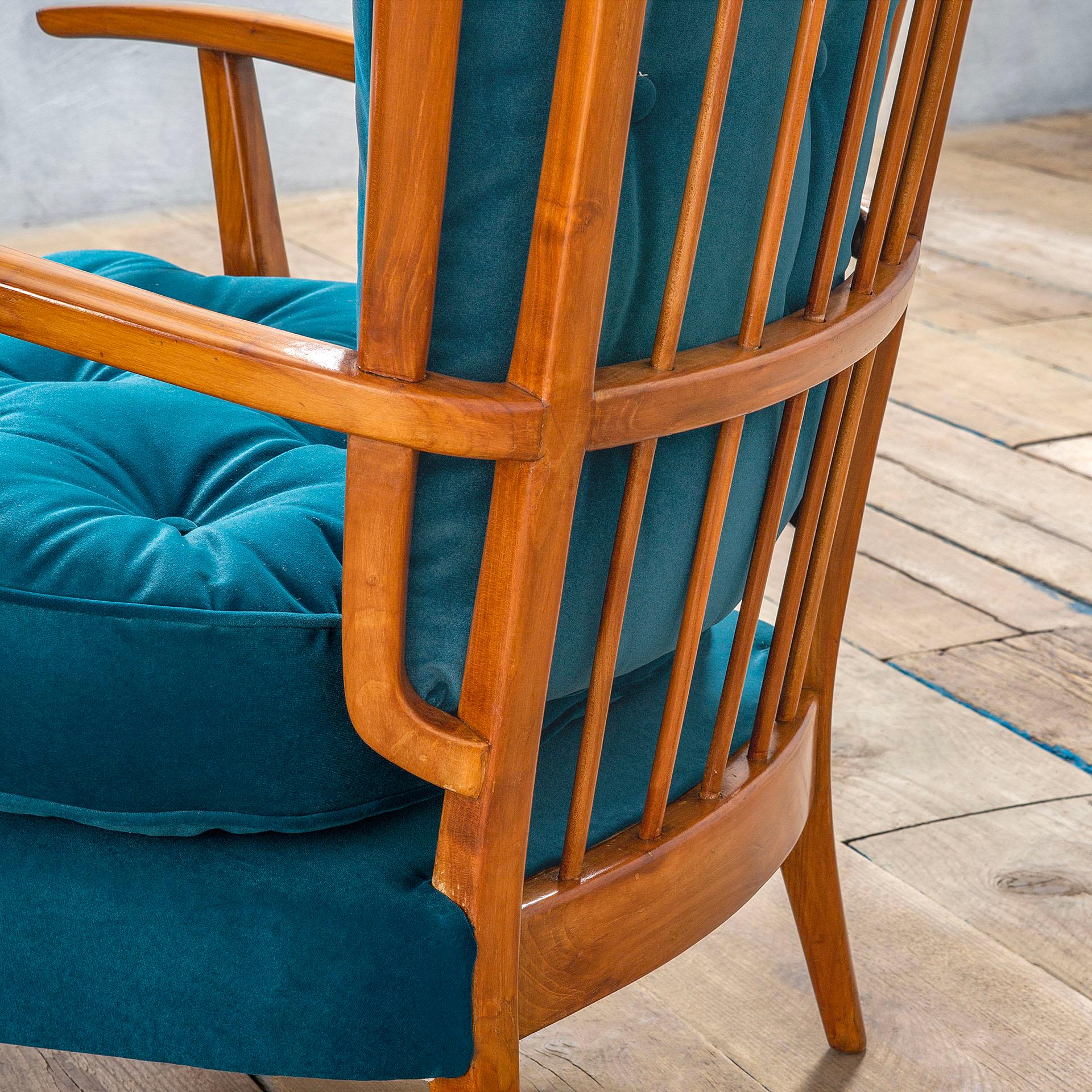 italien Fauteuil et Pouf en Wood et tapisserie de Paolo Buffa du 20e siècle pour Marelli, années 50 en vente