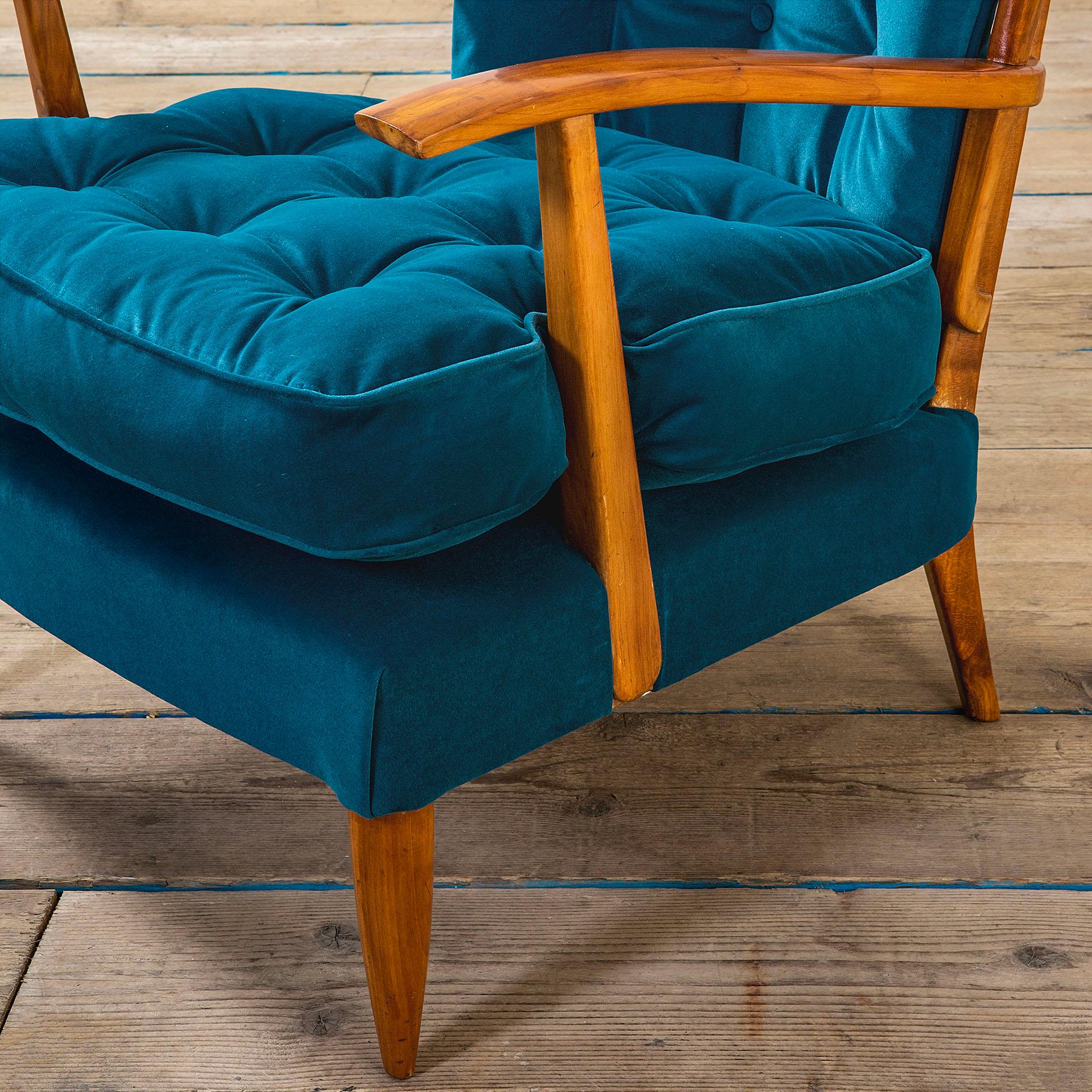 Fauteuil et Pouf en Wood et tapisserie de Paolo Buffa du 20e siècle pour Marelli, années 50 Bon état - En vente à Turin, Turin