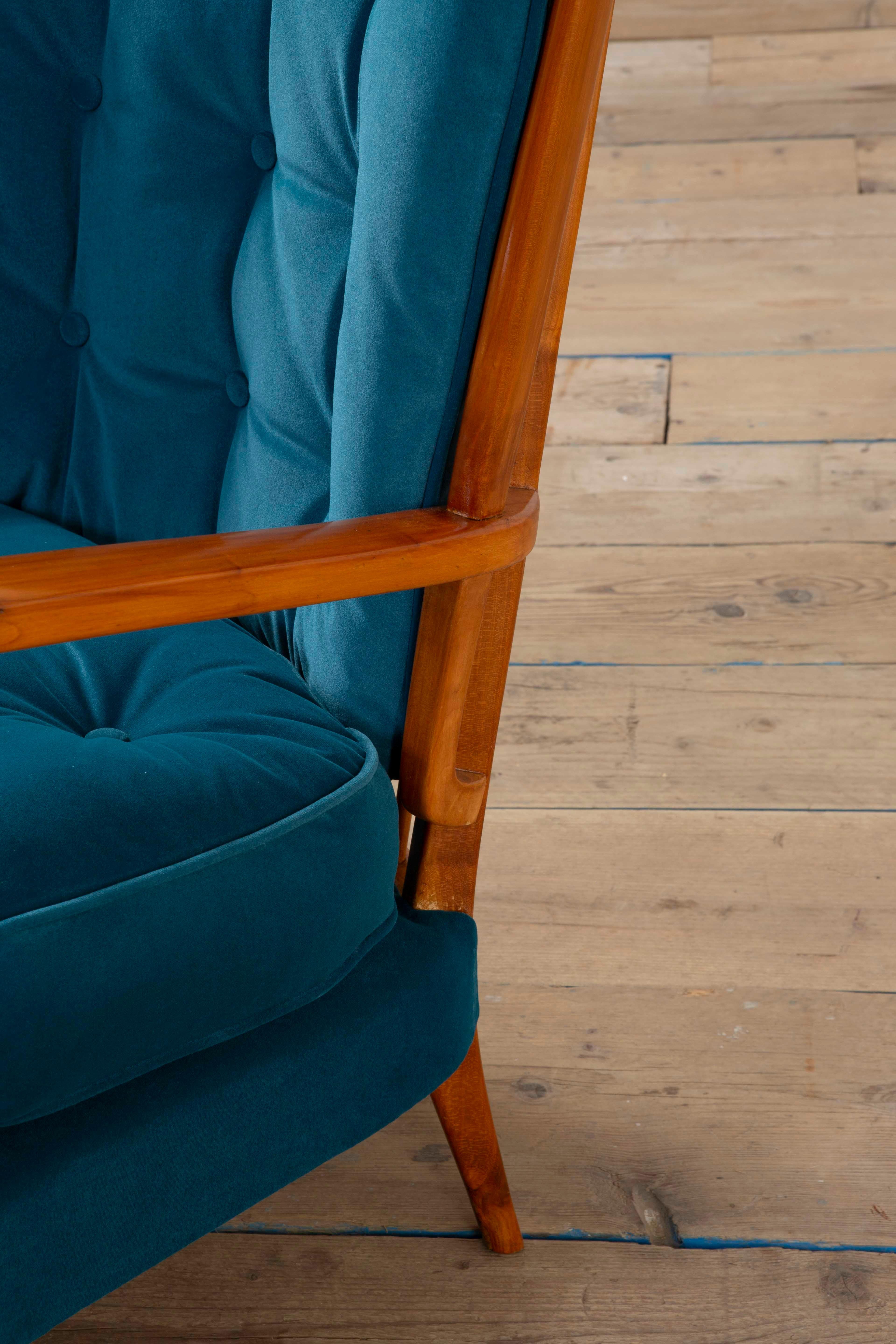 Poltrona e pouf in Wood e tappezzeria di Paolo Buffa del XX secolo per Marelli, anni '50 in vendita 1