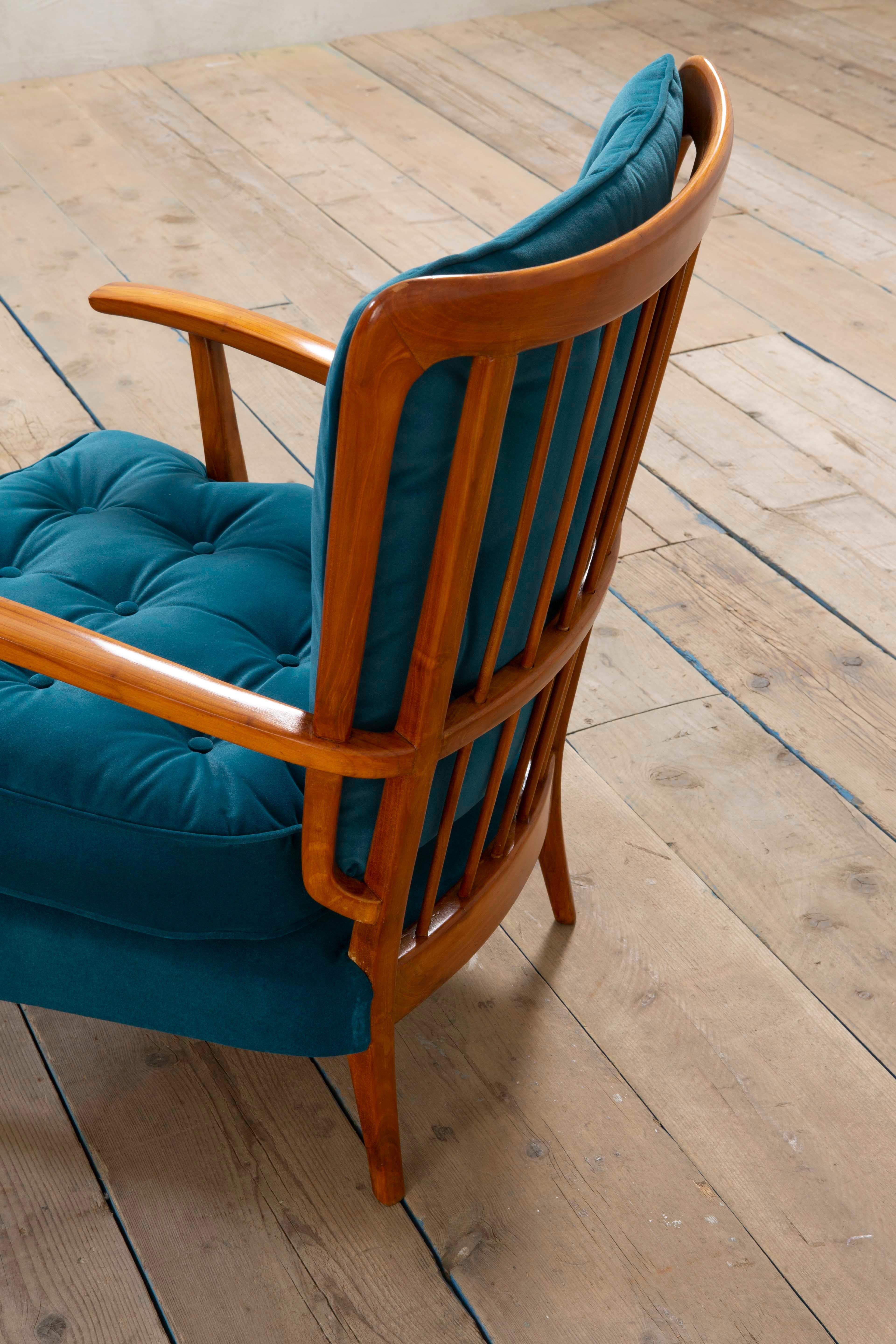Poltrona e pouf in Wood e tappezzeria di Paolo Buffa del XX secolo per Marelli, anni '50 in vendita 2