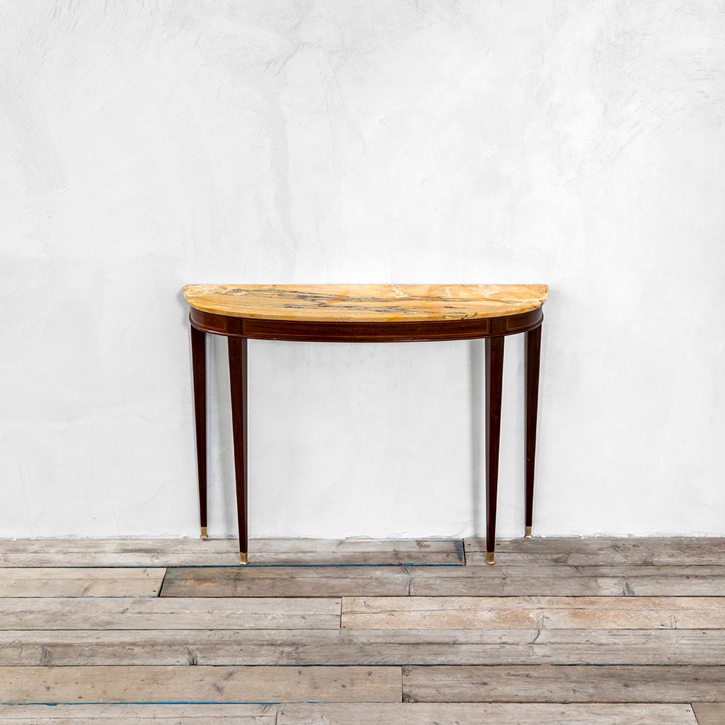 Italian 20th Century Paolo Buffa (attr.) Console in Wood, Top in Marble and in Brass 50s