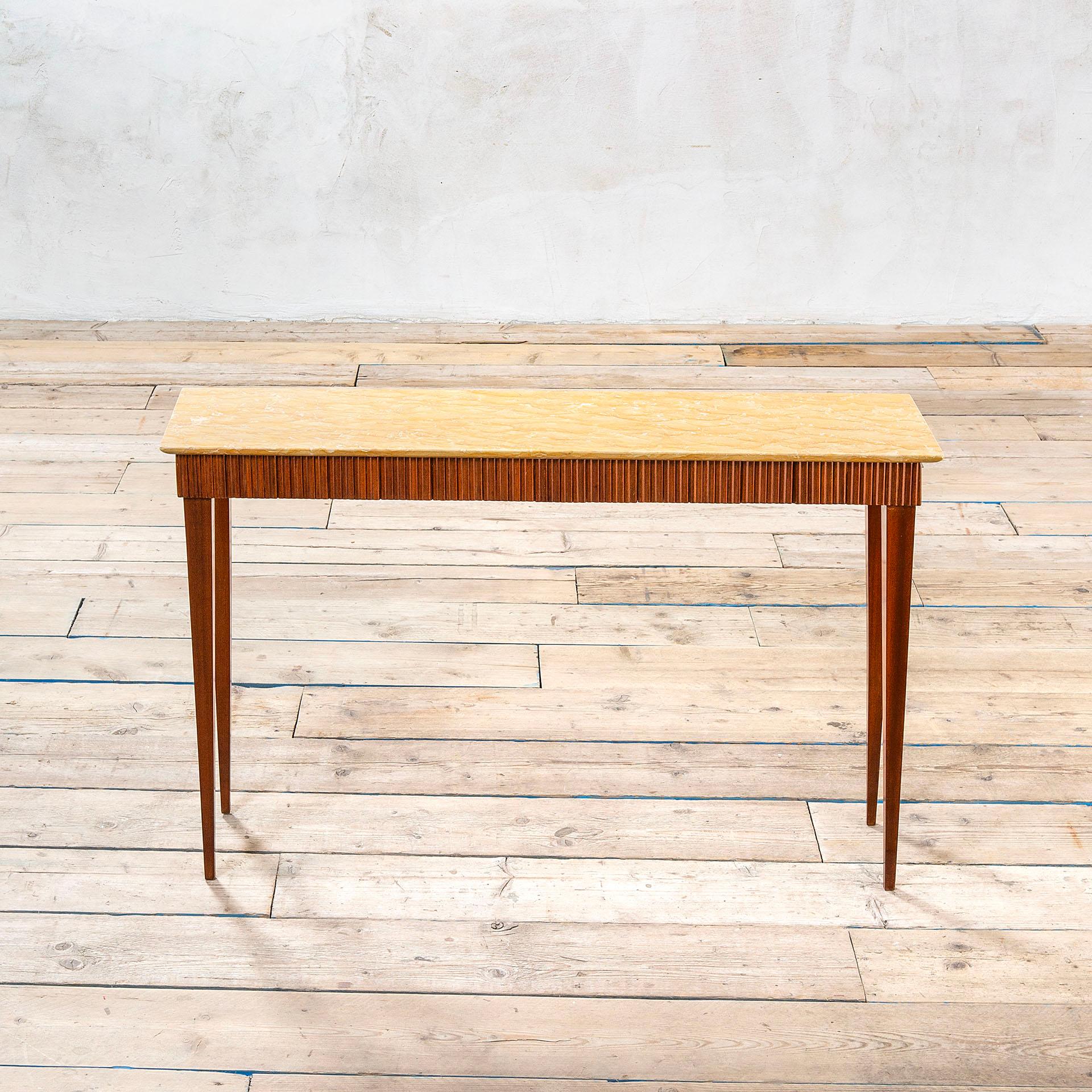 Mid-Century Modern 20th Century Paolo Buffa Console Yellow Marble Tabletop and Wooden Structure 50s For Sale