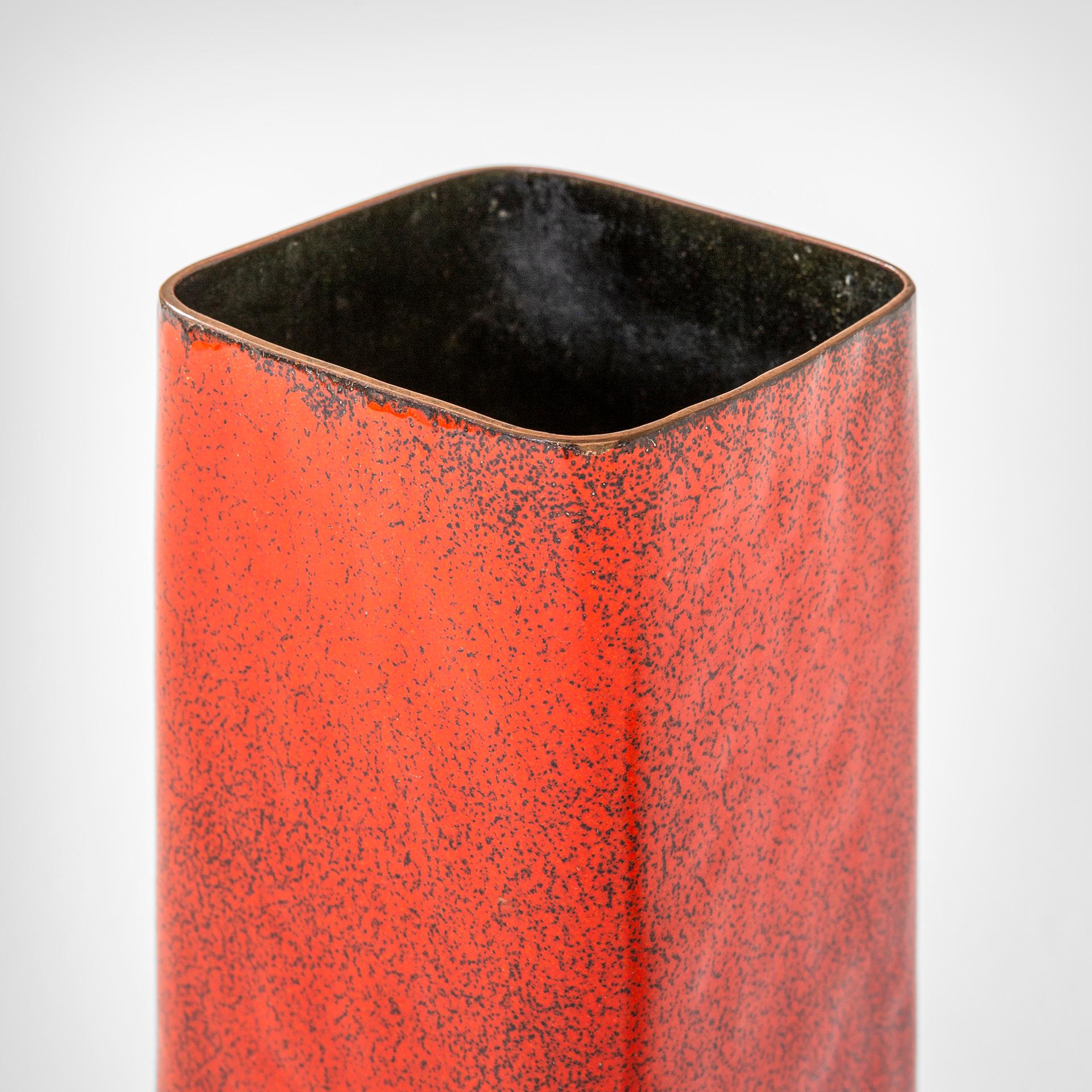 Mid-Century Modern 20th Century Paolo De Poli Copper Vase in Red Enamel with signature 1950