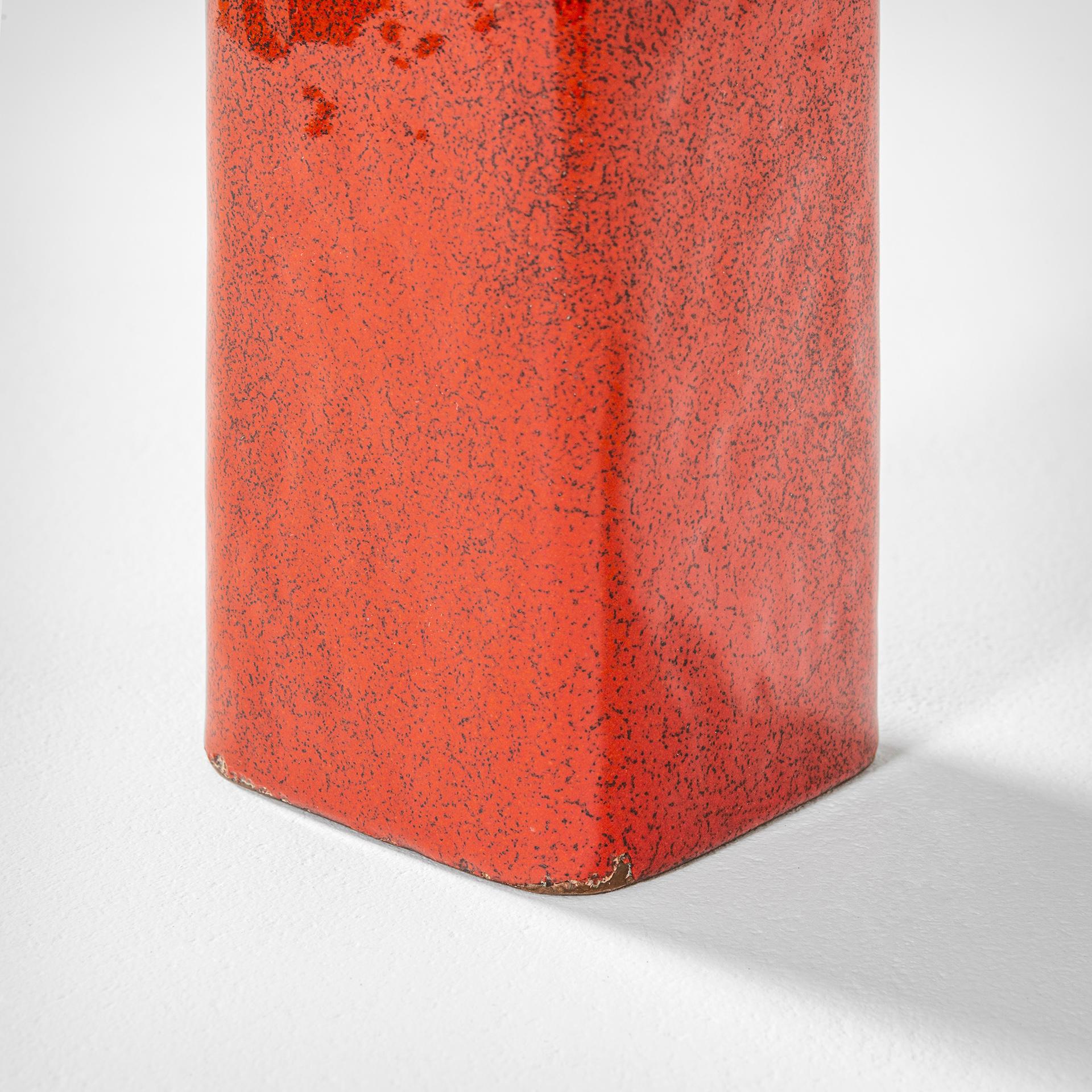 Italian 20th Century Paolo De Poli Copper Vase in Red Enamel with signature 1950