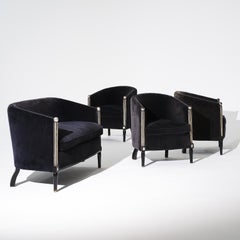 20th Century Black Parisian Art Deco Living Room Set of Three Club Chairs & Sofa