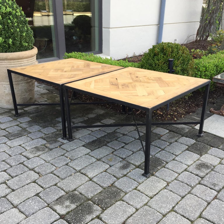 20th Century Parquetry Square Top Coffee Table on Custom Iron Base at 1stDibs