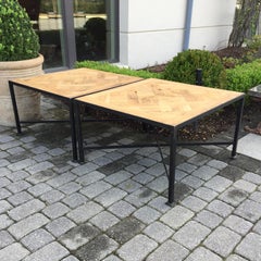 20th Century Parquetry Square Top Coffee Table on Custom Iron Base