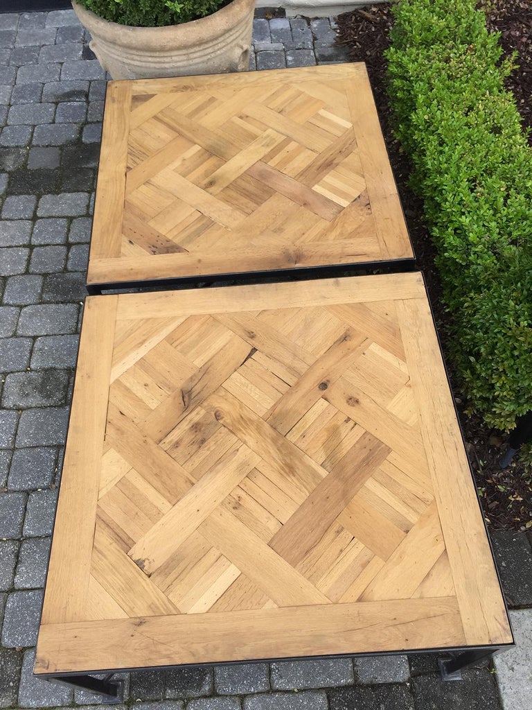 20th Century Parquetry Square Top Coffee Table on Custom Iron Base at 1stDibs