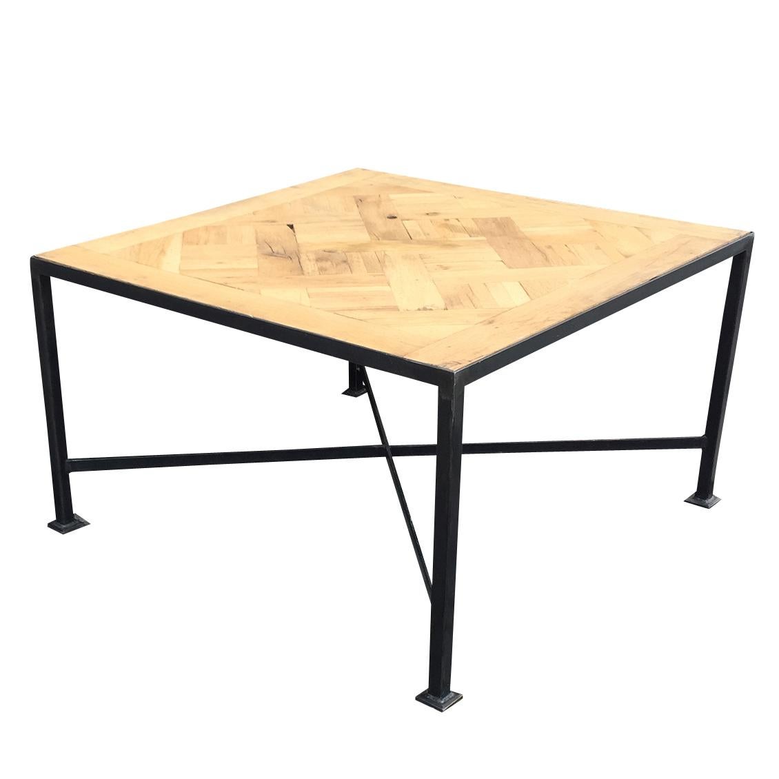 20th Century Parquetry Square Top Coffee Table on Custom Iron Base