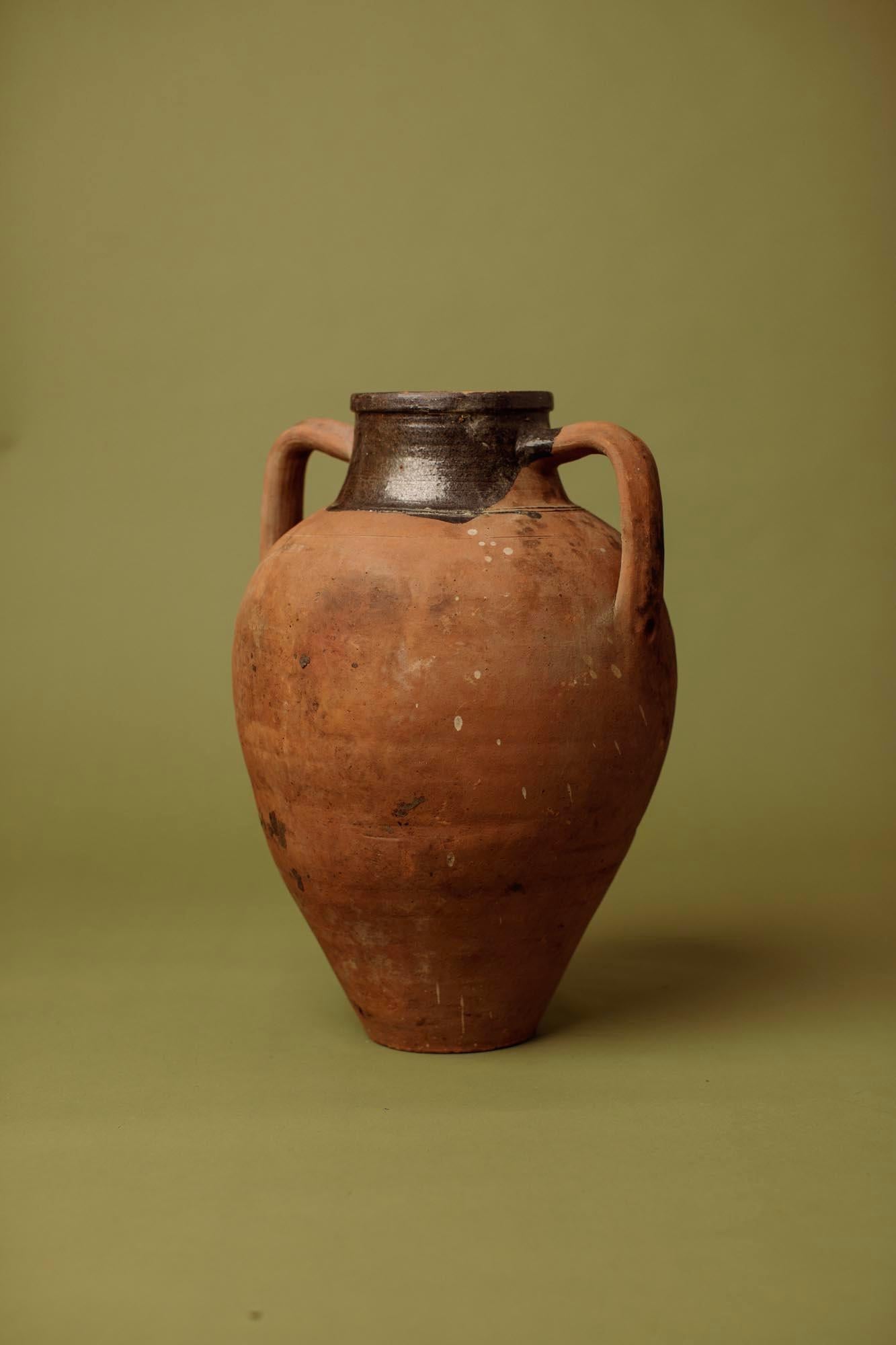 Jarre à olives artisanale en terre cuite à glaçure partielle du 20e siècle, Anato occidental en vente 4