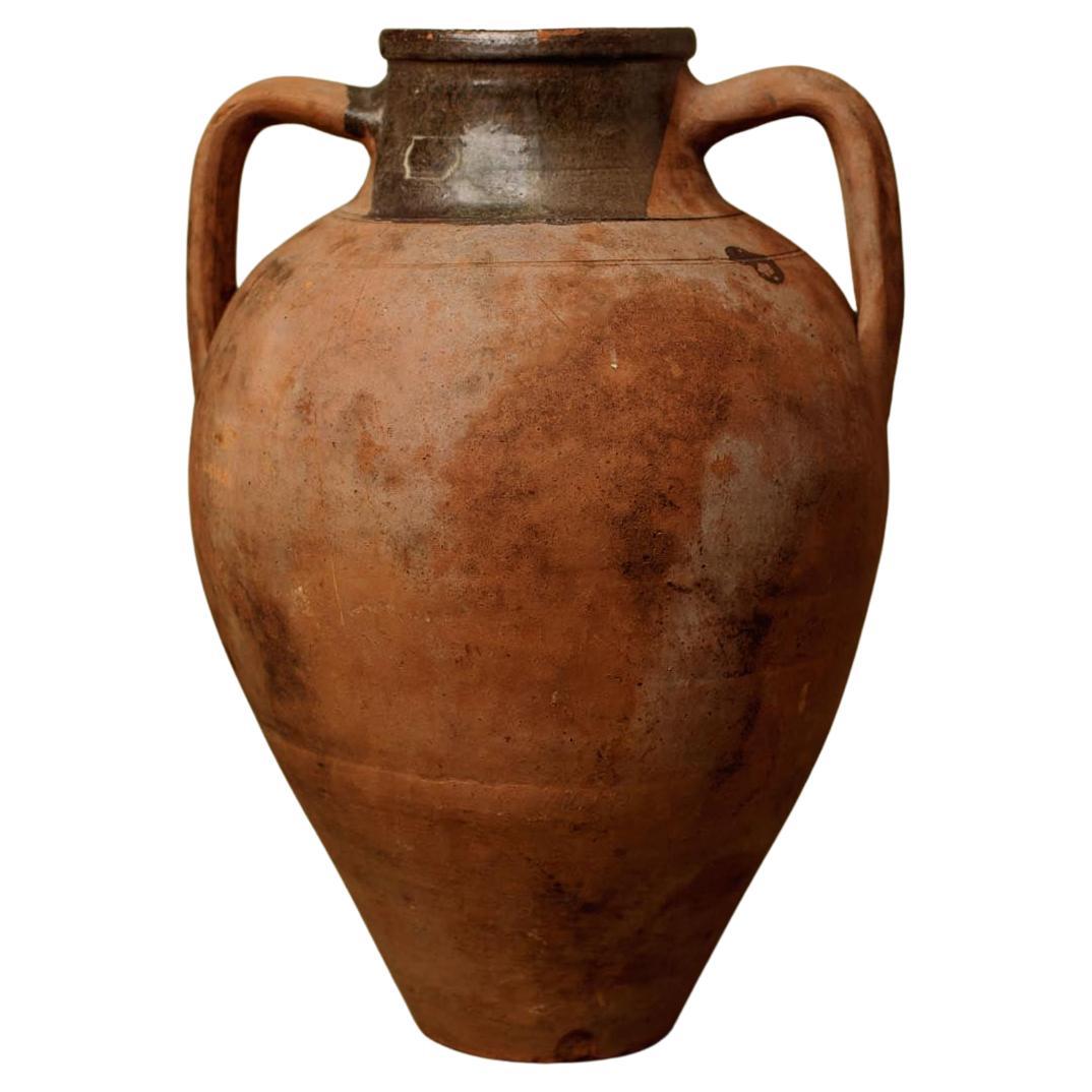 Vaso per olive artigianale in terracotta a smalto parziale del XX secolo, Anato occidentale