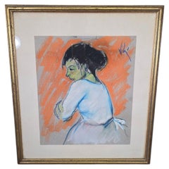 Siglo XX Pastel sobre papel de una figura femenina, firmado Vila