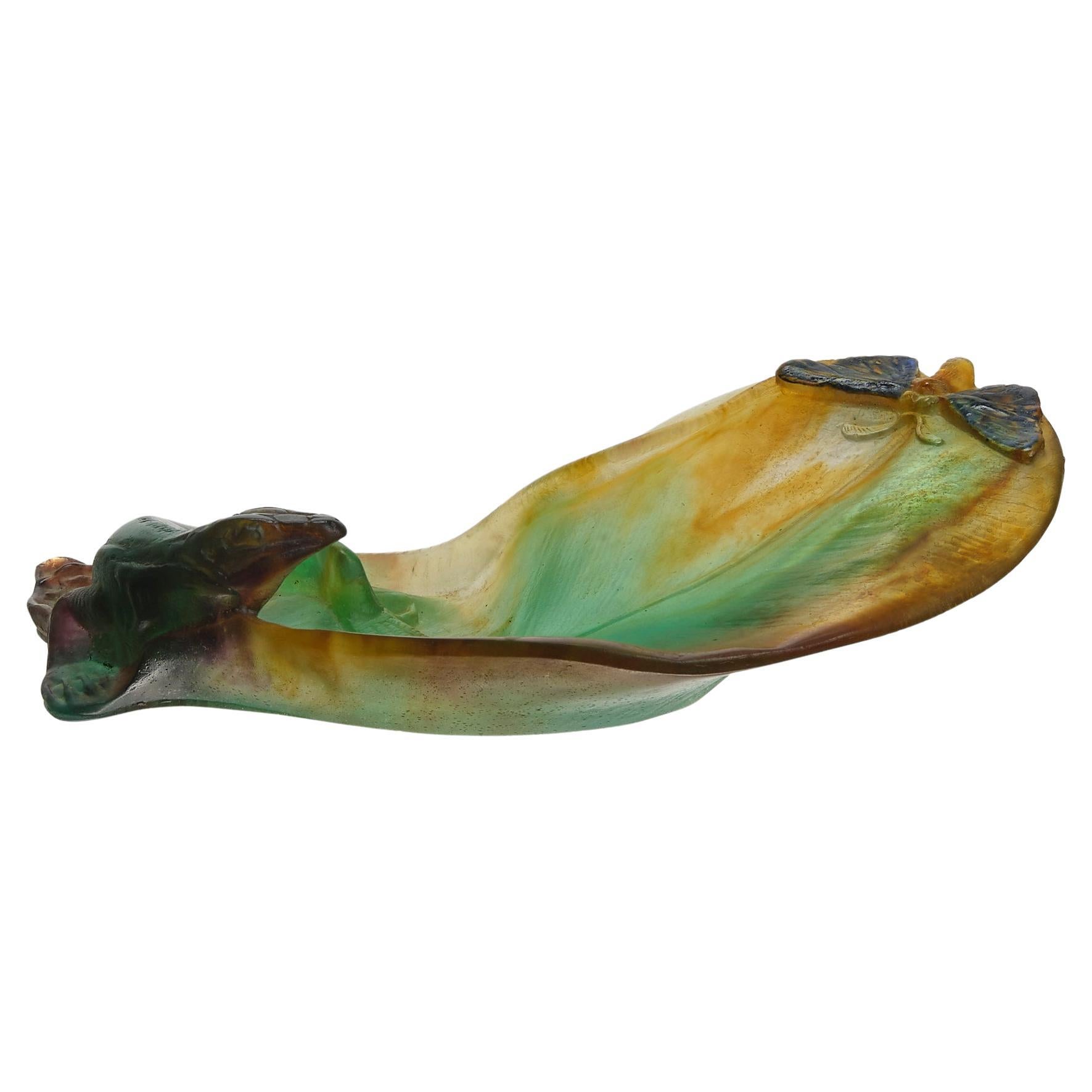 20th Century Pate de Verre Glass "Lizard Tray" by Daum Glass in vendita