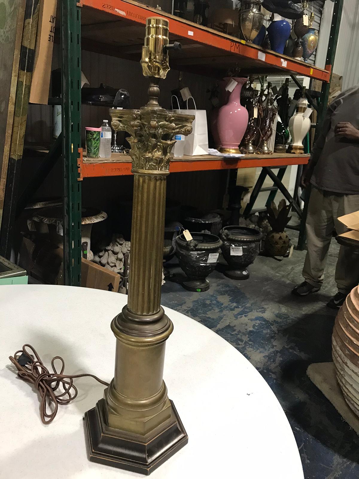 20th Century Patinated Bronze Corinthian Column as Lamp In Good Condition For Sale In Atlanta, GA