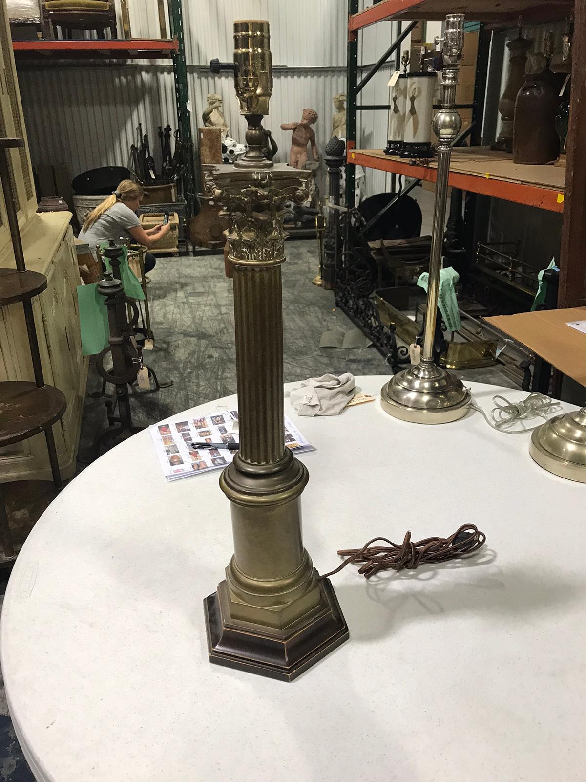 20th Century Patinated Bronze Corinthian Column as Lamp For Sale 1