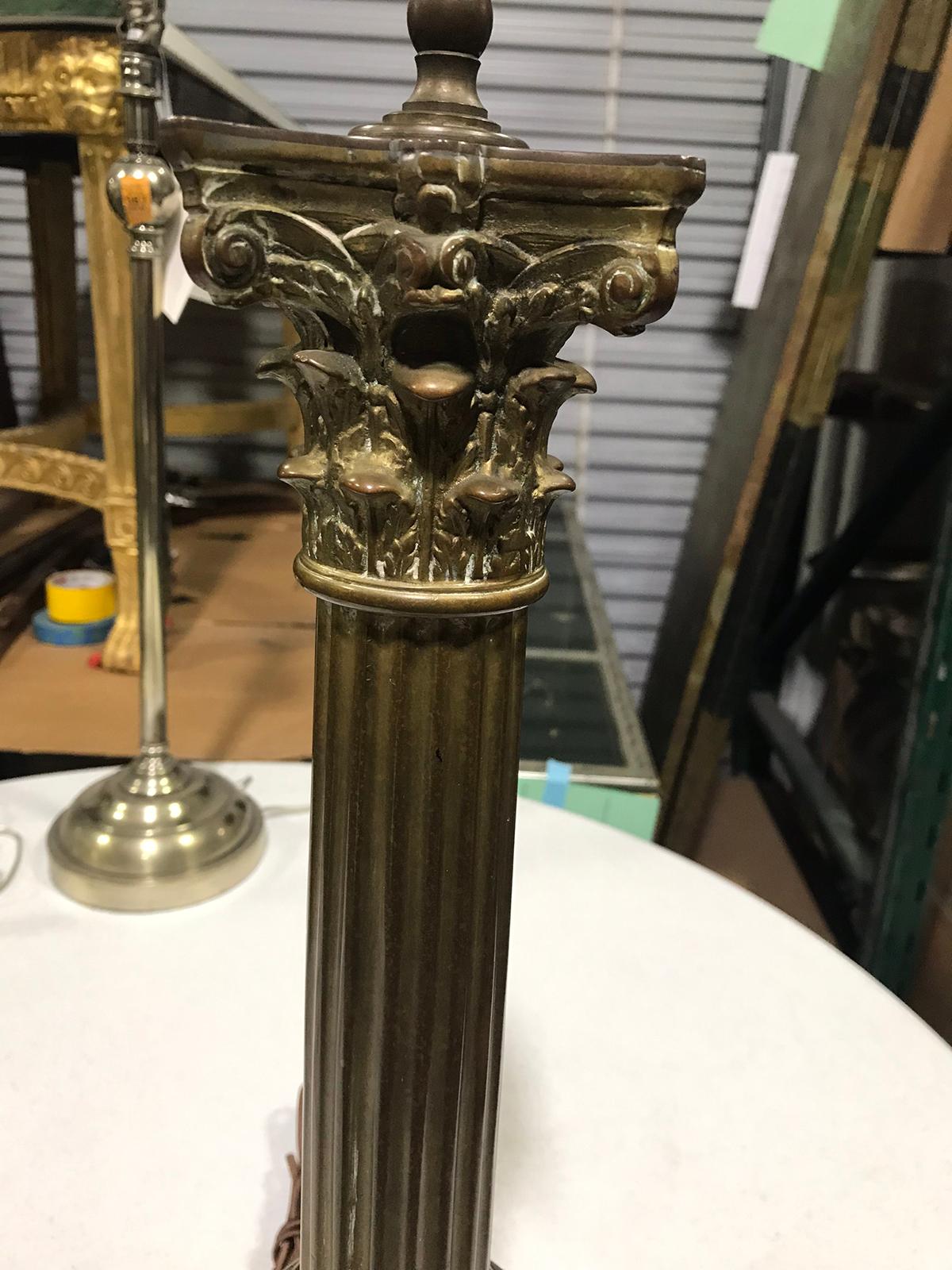 20th Century Patinated Bronze Corinthian Column as Lamp For Sale 3