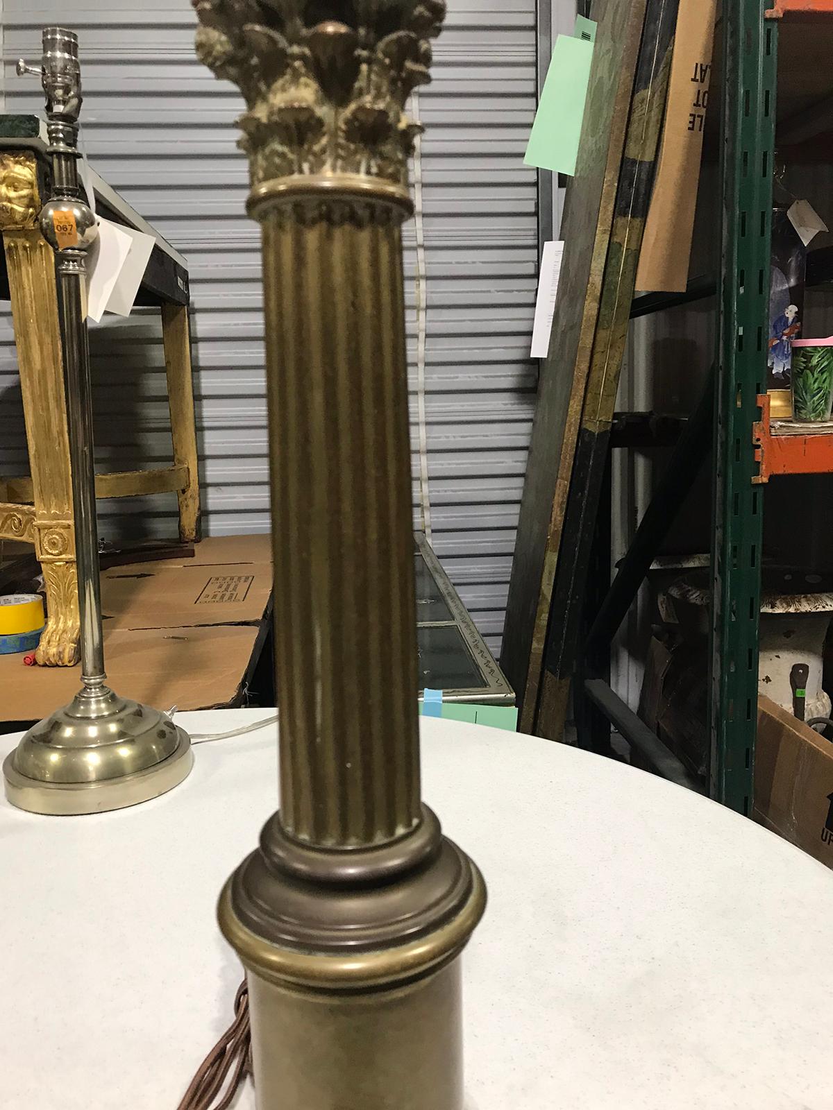 20th Century Patinated Bronze Corinthian Column as Lamp For Sale 4