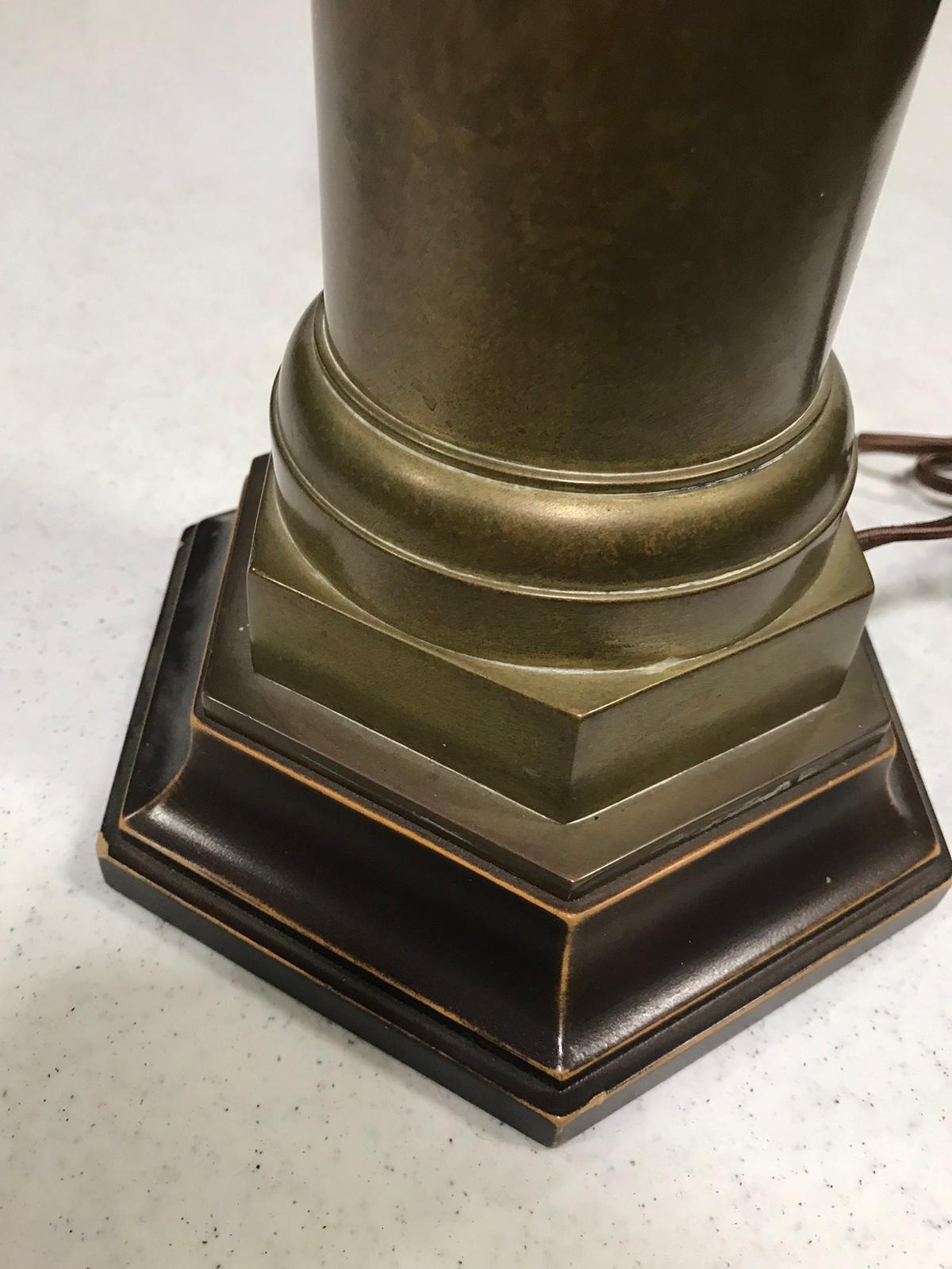 20th Century Patinated Bronze Corinthian Column as Lamp For Sale 6