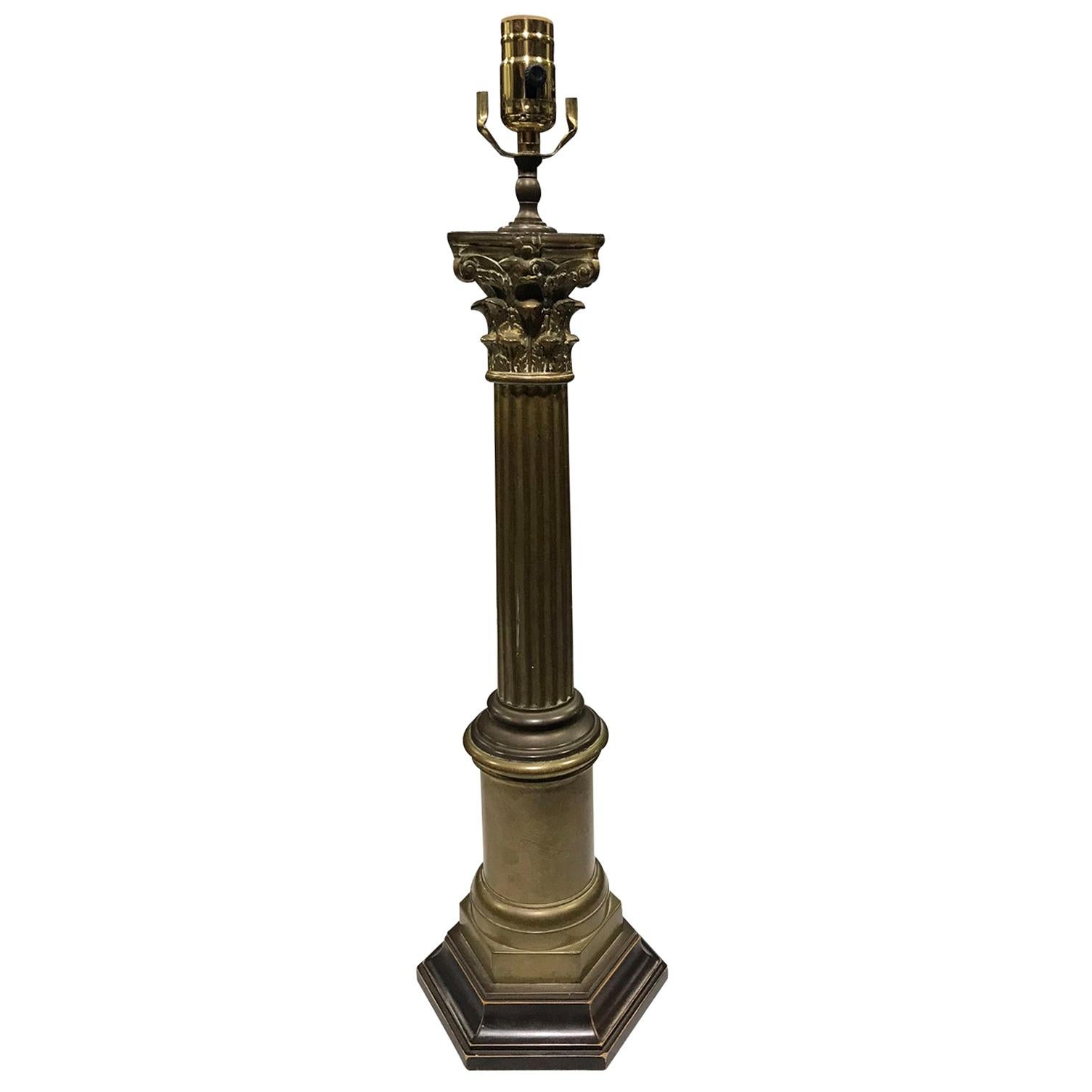 20th Century Patinated Bronze Corinthian Column as Lamp For Sale