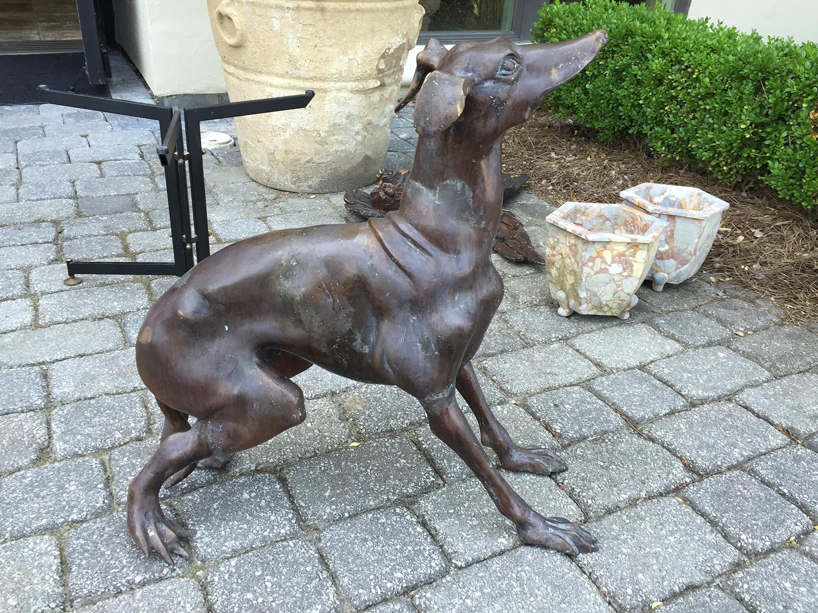20th Century Patinated Bronze Whippet Dog In Good Condition For Sale In Atlanta, GA