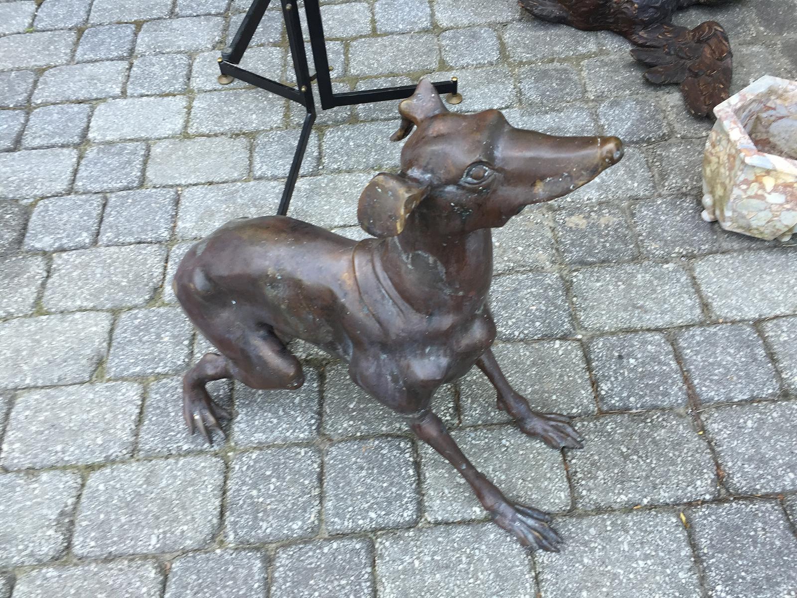 20th Century Patinated Bronze Whippet Dog For Sale 1