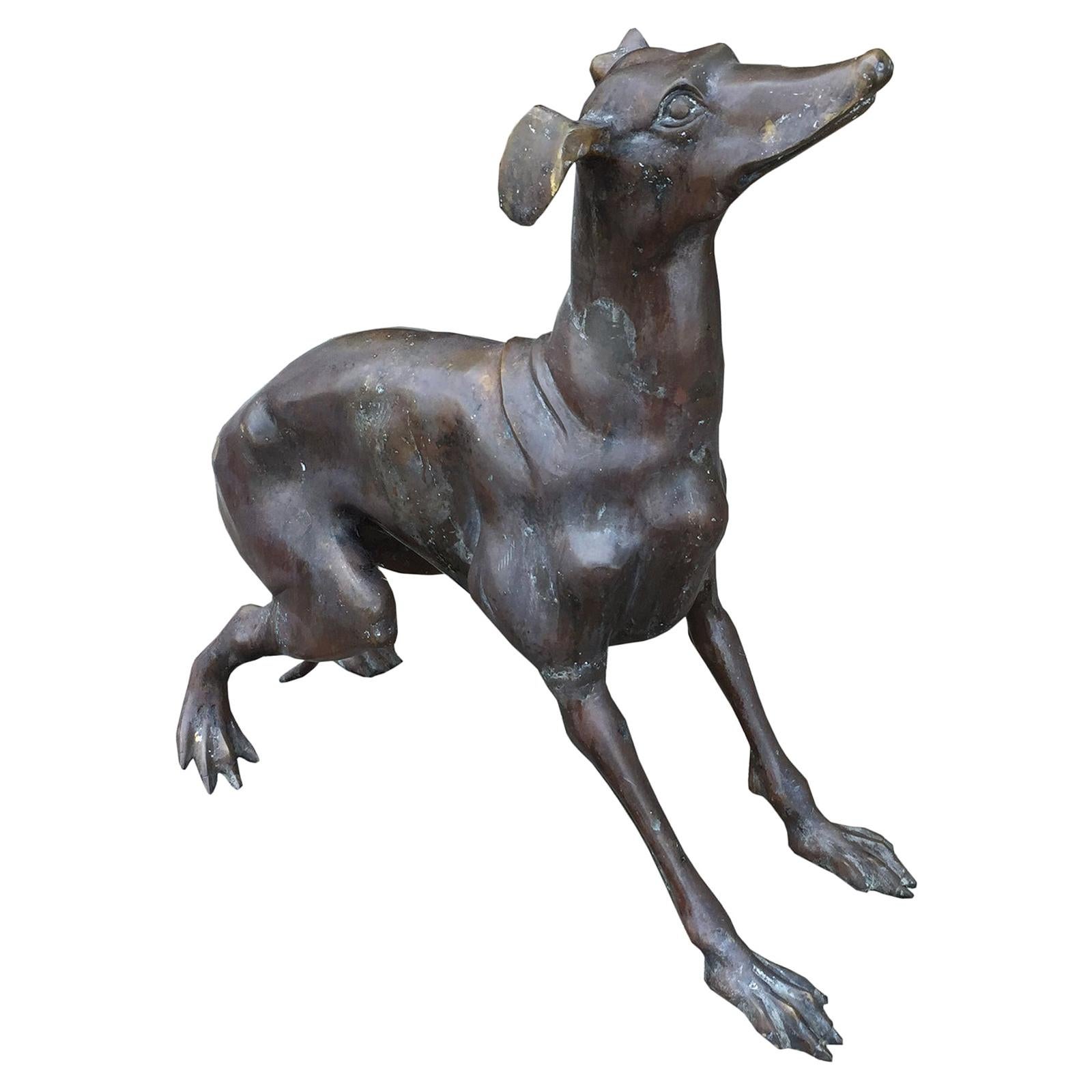 20th Century Patinated Bronze Whippet Dog For Sale