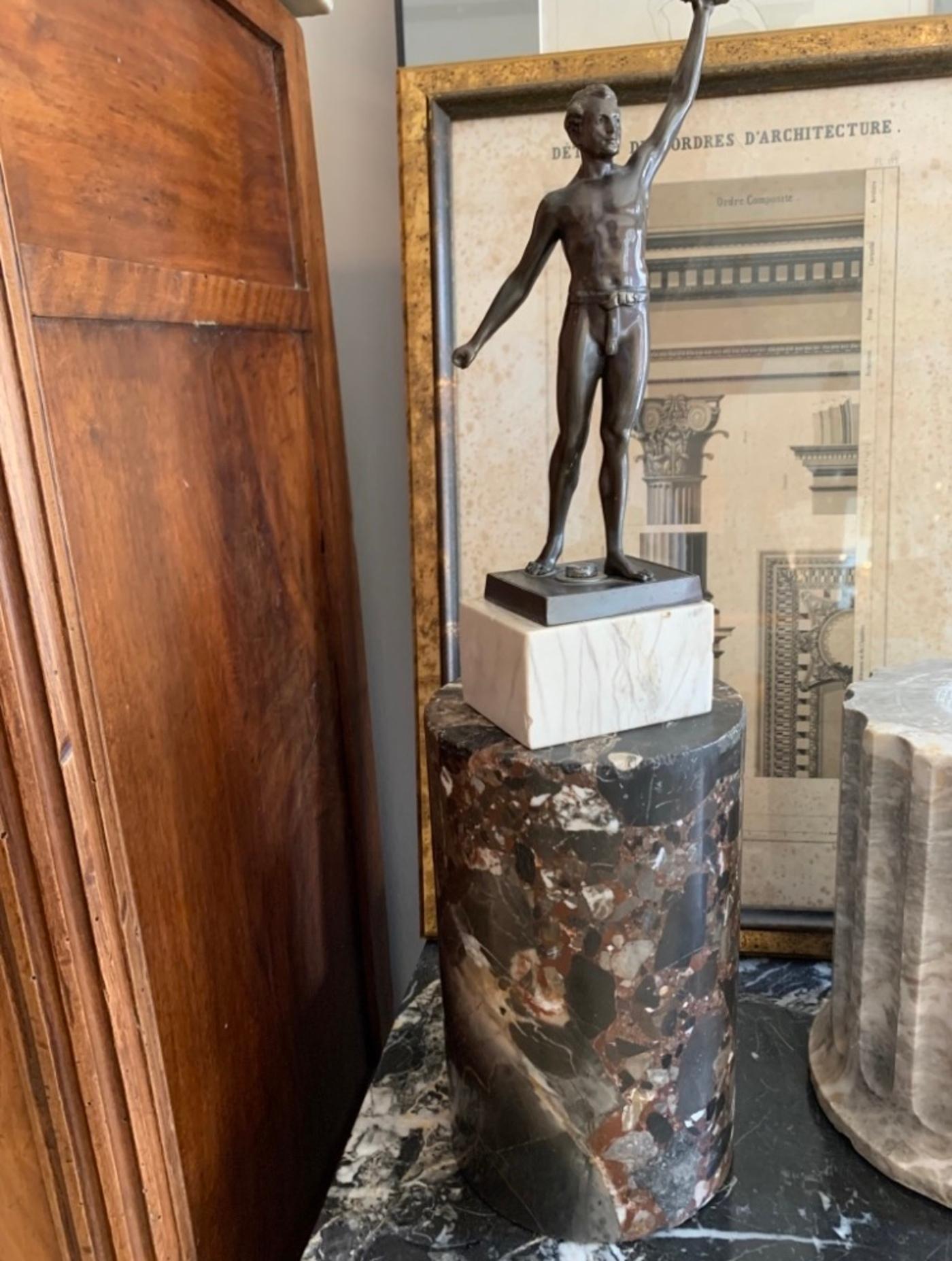 Neoclassical Revival 20th Century Patinated Metal Sculpture Figure of an Athlete For Sale