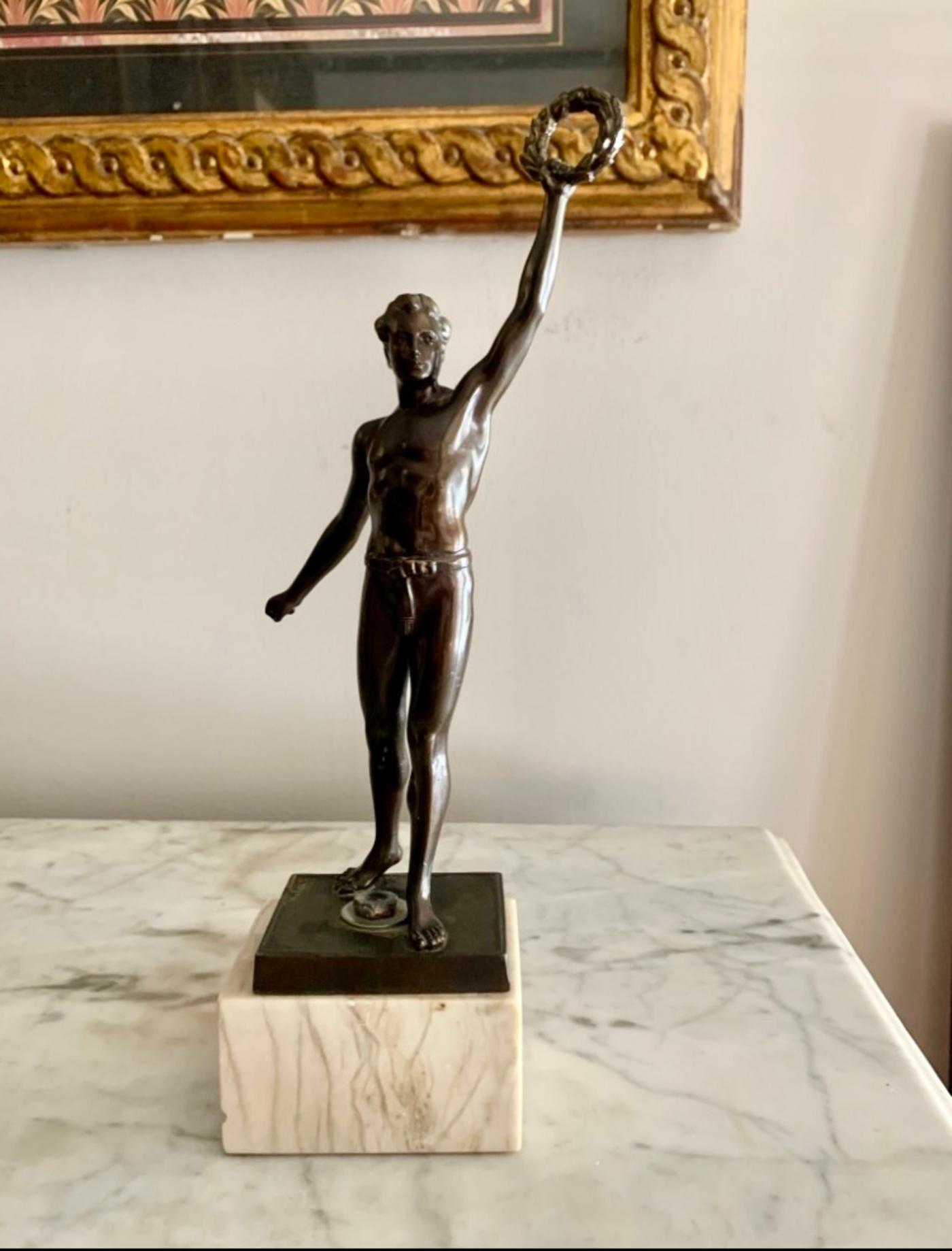 Swedish 20th Century Patinated Metal Sculpture Figure of an Athlete For Sale