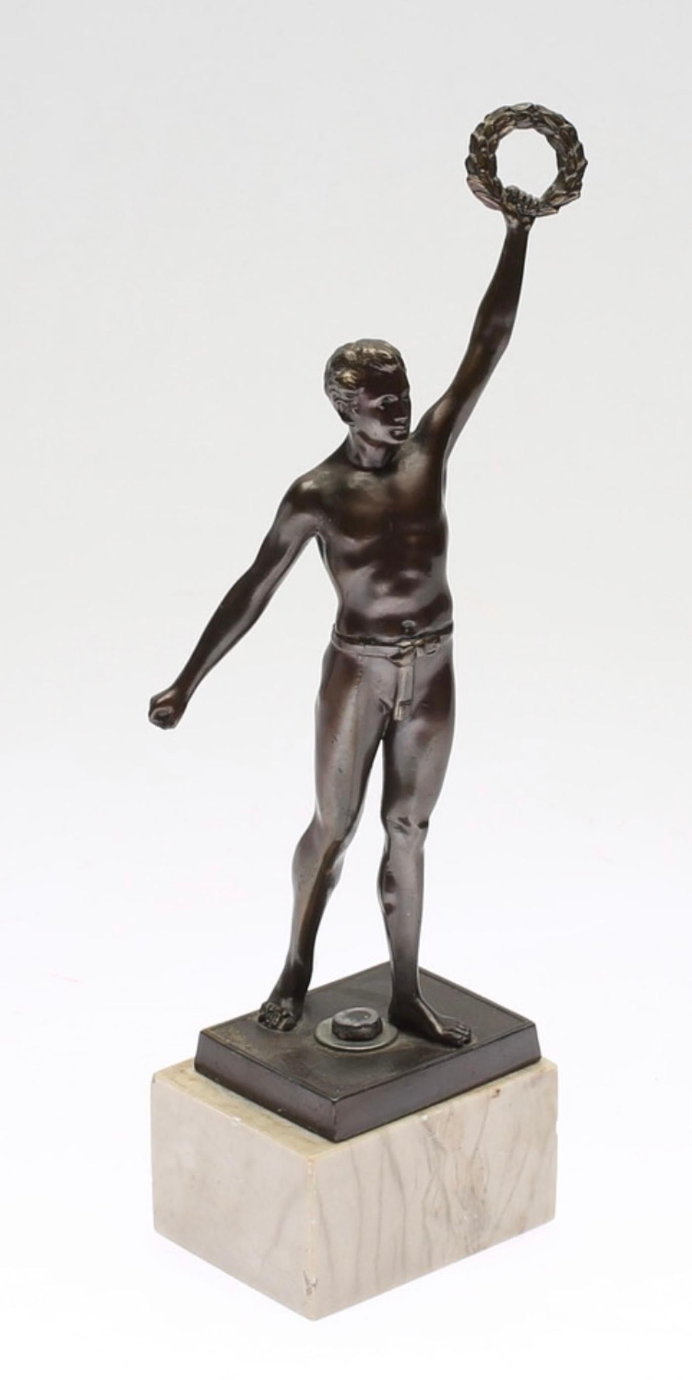 20th Century Patinated Metal Sculpture Figure of an Athlete For Sale 3