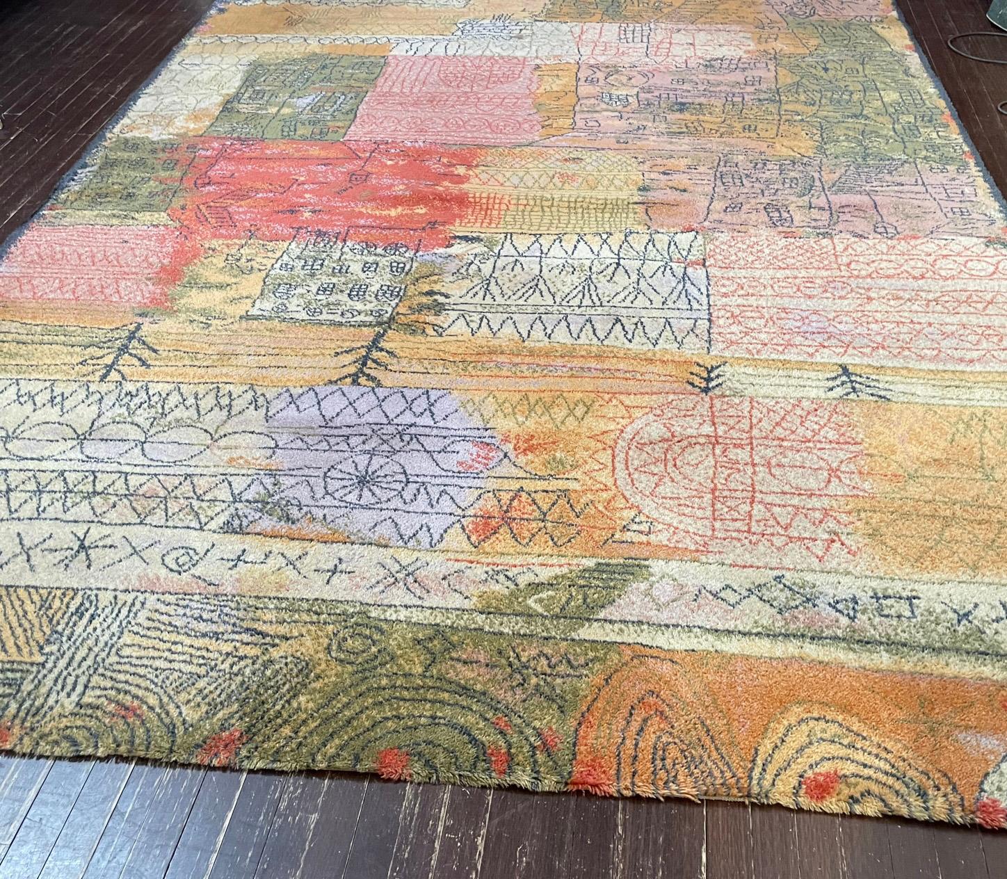 Alfombra escandinava, fecha aprox: 1990 - Esta alfombra escandinava vintage está basada en el cuadro de 1926 del artista Paul Klee titulado 
